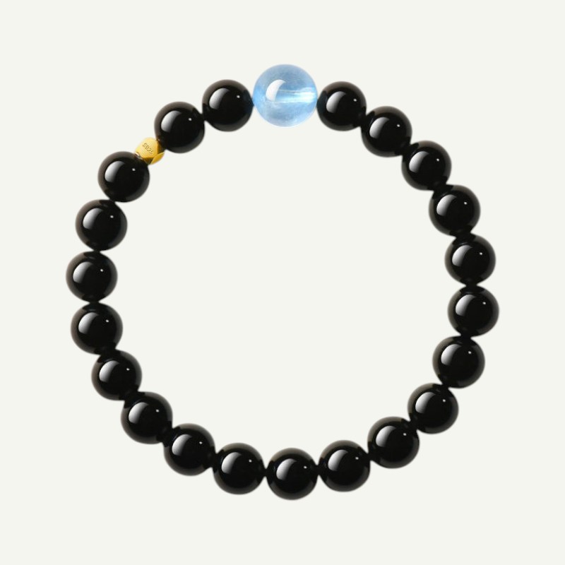 Obsidian & Aquamarine Bracelet — Protection & Calm Clarity