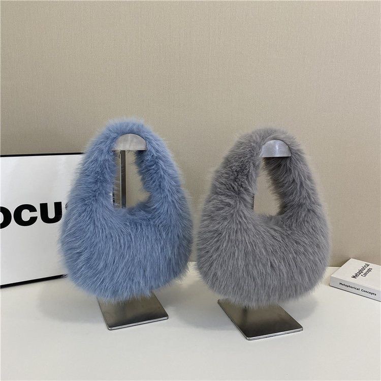 New Foreign Trade Imitation Fox Fur Small Bag Plush Underarm Single Shoulder Bag Handheld Storage Bag Autumn Winter Women's Handbag