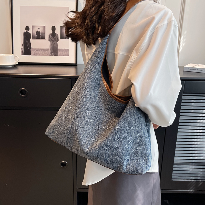Denim Bag for Women Large Capacity 2024 New Summer Versatile Shoulder Shopping Bag High-end Commuter Tote Bag