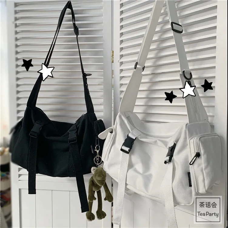 Korean Chic Retro Workwear Hong Kong Style Student Canvas Bag for Men Ulzzang Unisex Japanese Harajuku Women's Crossbody Bag