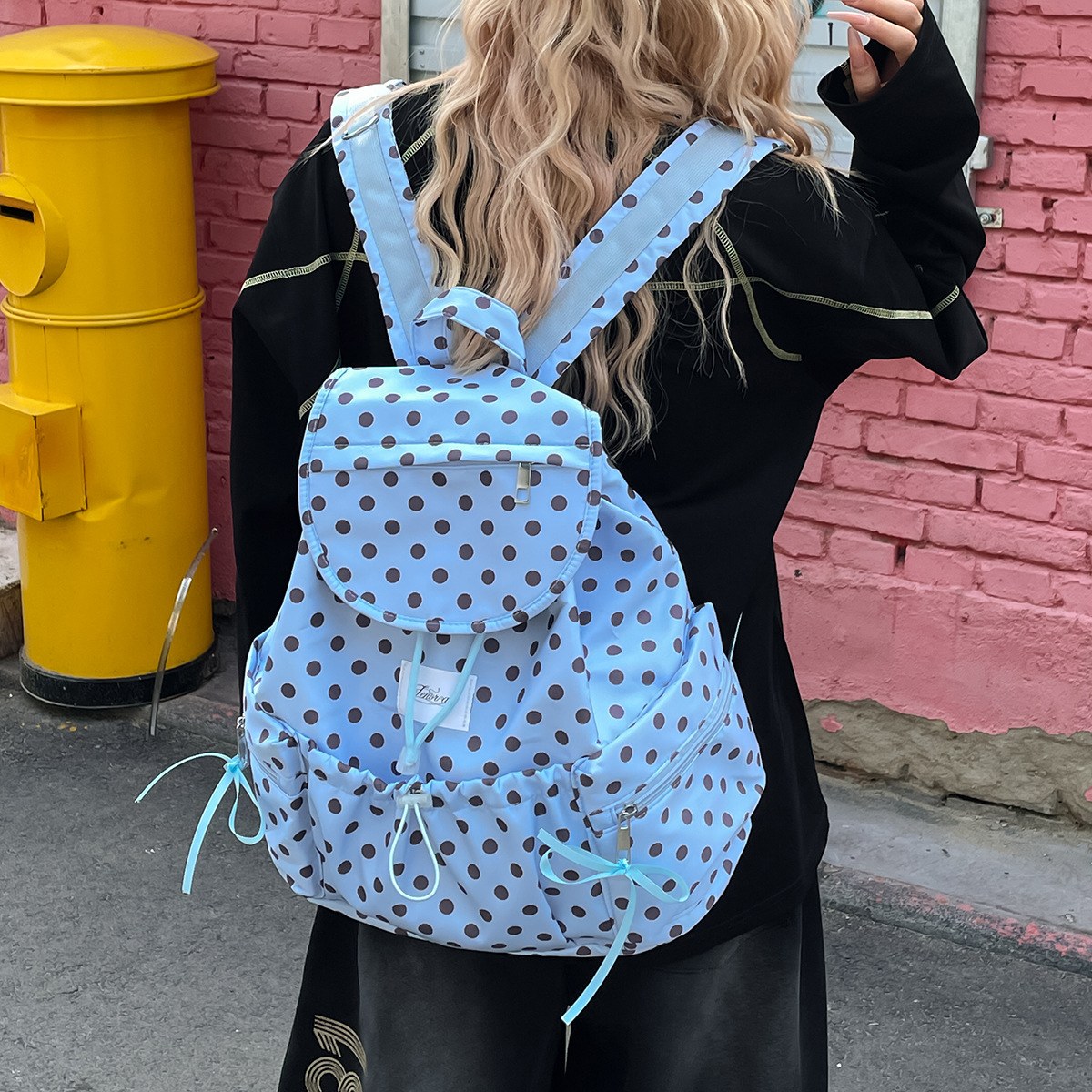 Cross-Border New Large Capacity Backpack for Women Fashionable Casual Versatile Short Trip Travel Backpack Polka Dot Personality Lightweight Bag