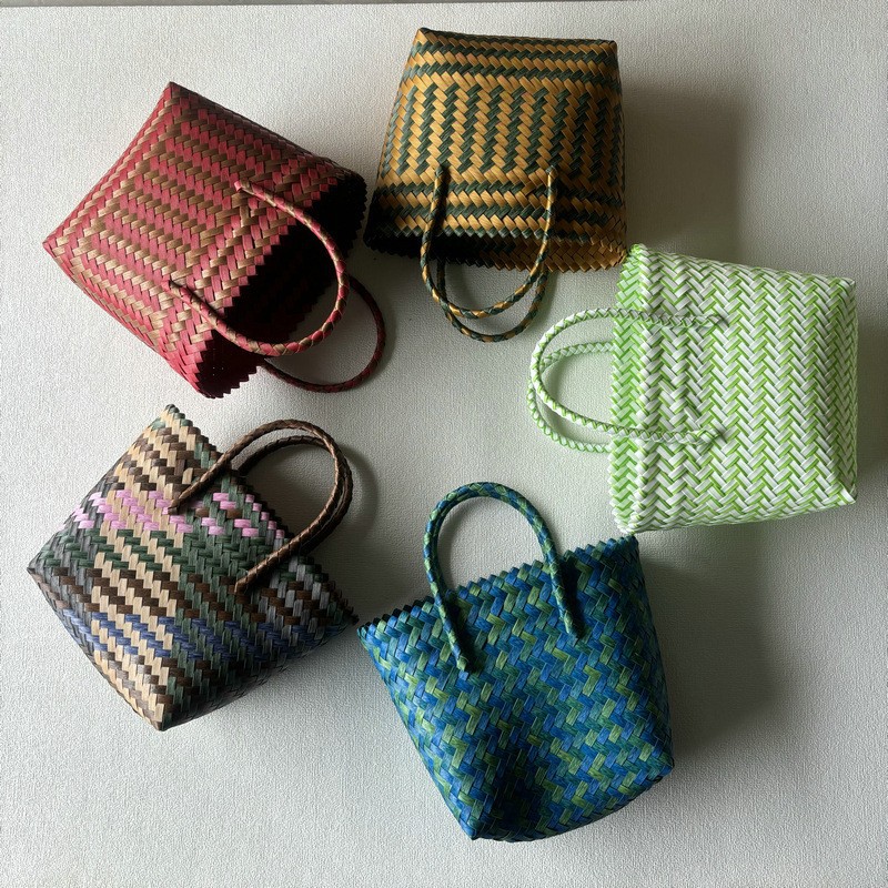 Handwoven Handbag Large Capacity Plastic Woven Basket Small Square Bag Gift Bag Simple Handheld Versatile Women's Bag
