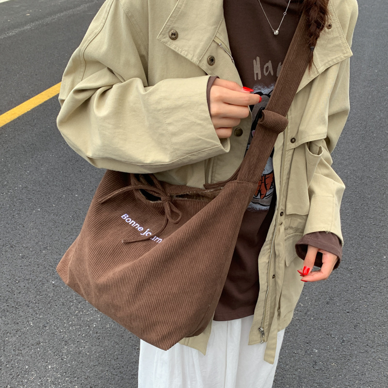 New Plaid Single Shoulder Bag for Women, Large Capacity Lazy Style Canvas Bag, Double-Sided Commuter Bag, Student Class Backpack