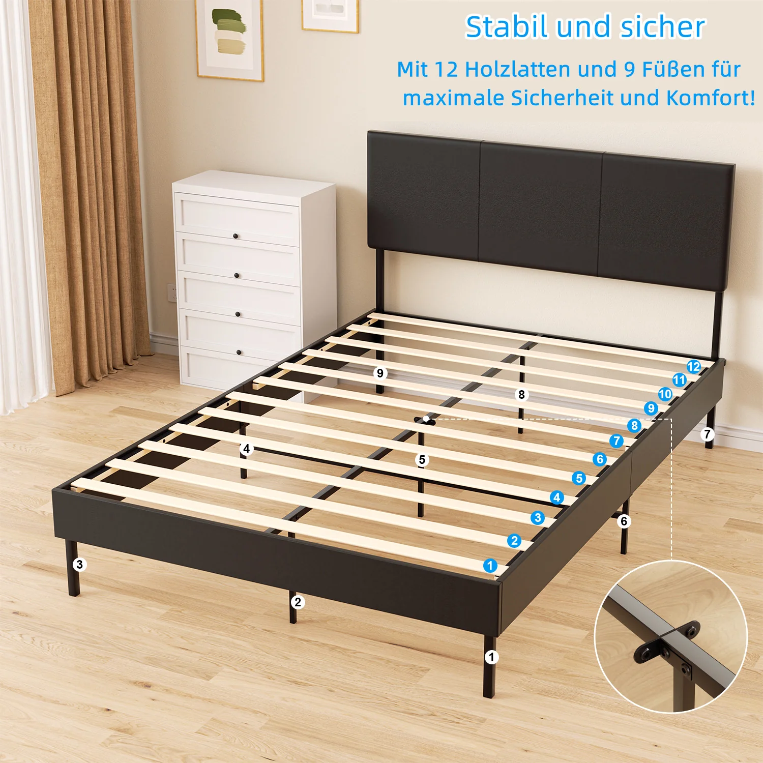 Polsterbett Bettgestell mit Kopfteil Leder