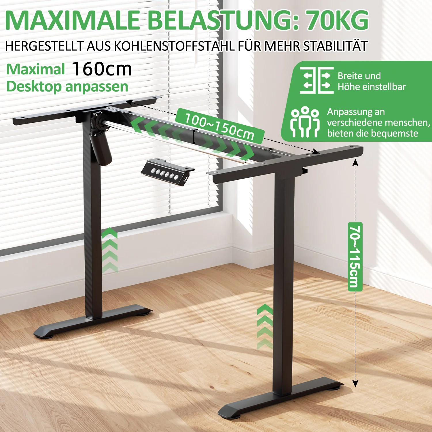 Höhenverstellbarer Schreibtisch Elektrisch Tischgestell bis 70kg belastbar