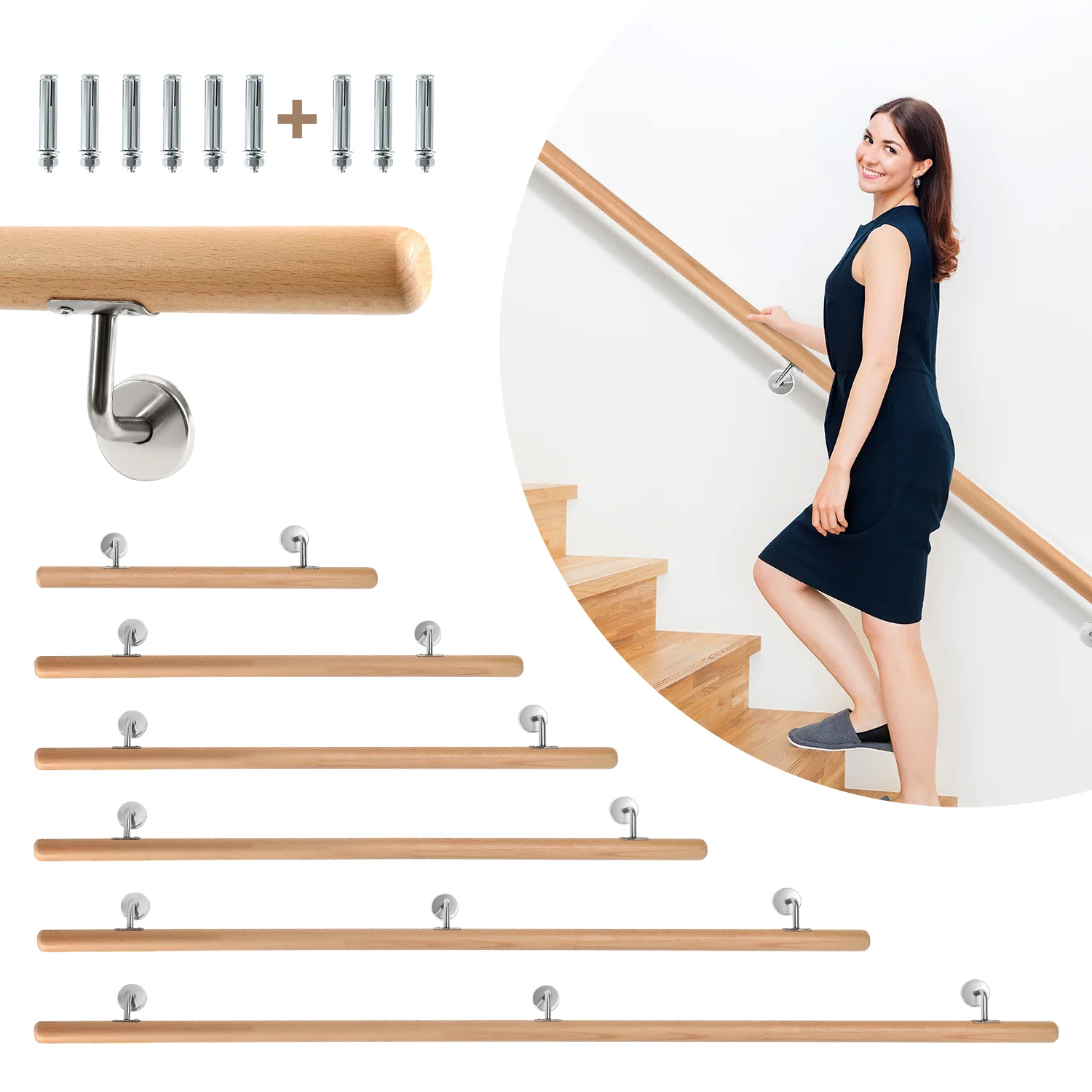 Handlauf Geländer Buche Holz 50- 200cm