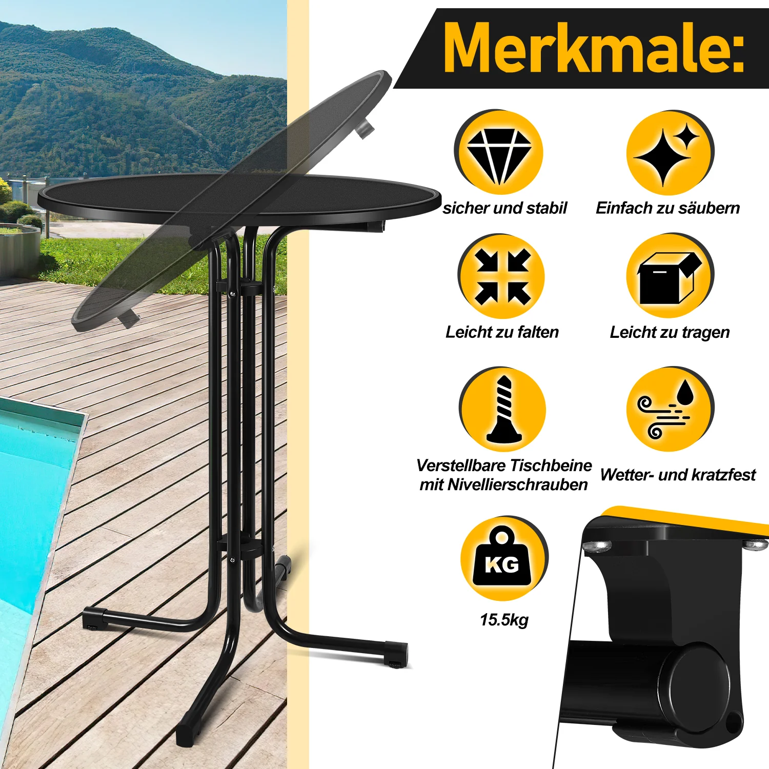 Stehtisch klappbar Ø80cm mit Husse