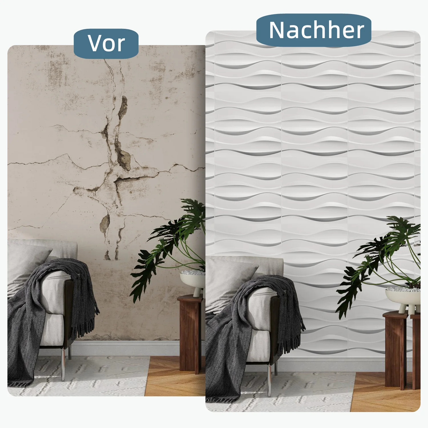 3D Wandpaneele 12 Stück 50x50 cm Linear Weiß