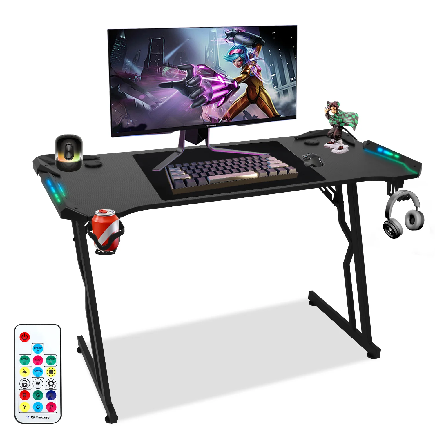 Gaming Schreibtisch Gaming Tisch 120/140cm mit LED Fernbedienung