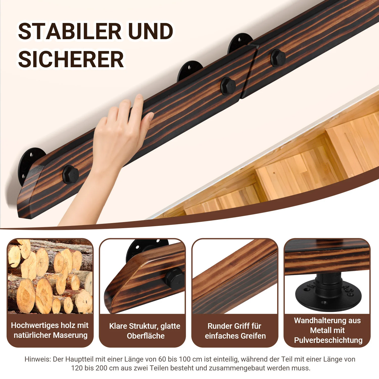 Handlauf Treppengeländer Kiefernholz 60cm-200cm Brown