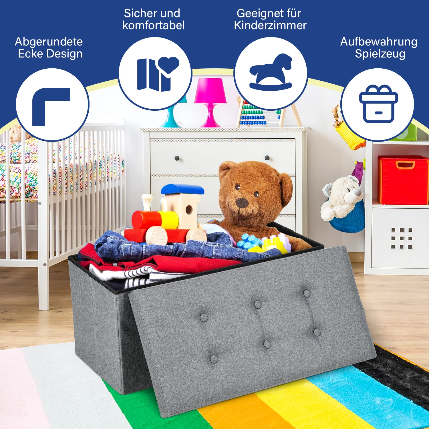 Sitzhocker mit Stauraum Aufbewahrungsbox 76x38x38cm