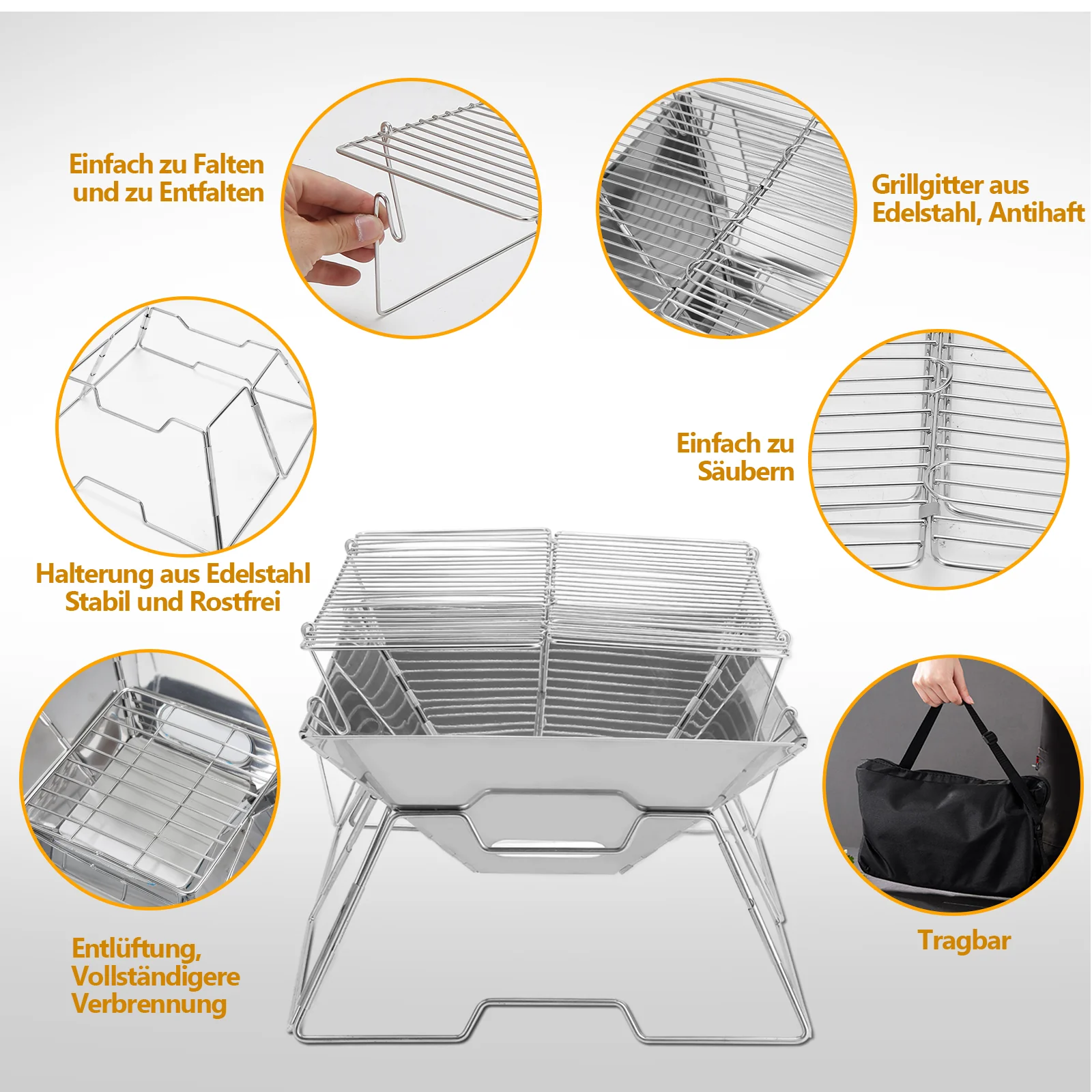 Klappgrill Edelstahl Camping Holzofen Tragbar