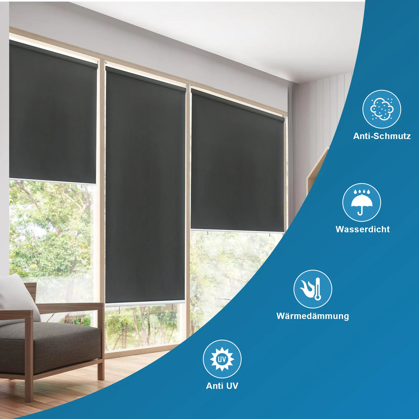 Senkrechtmarkise AußenRollo Dunkelgrau/Hellgrau