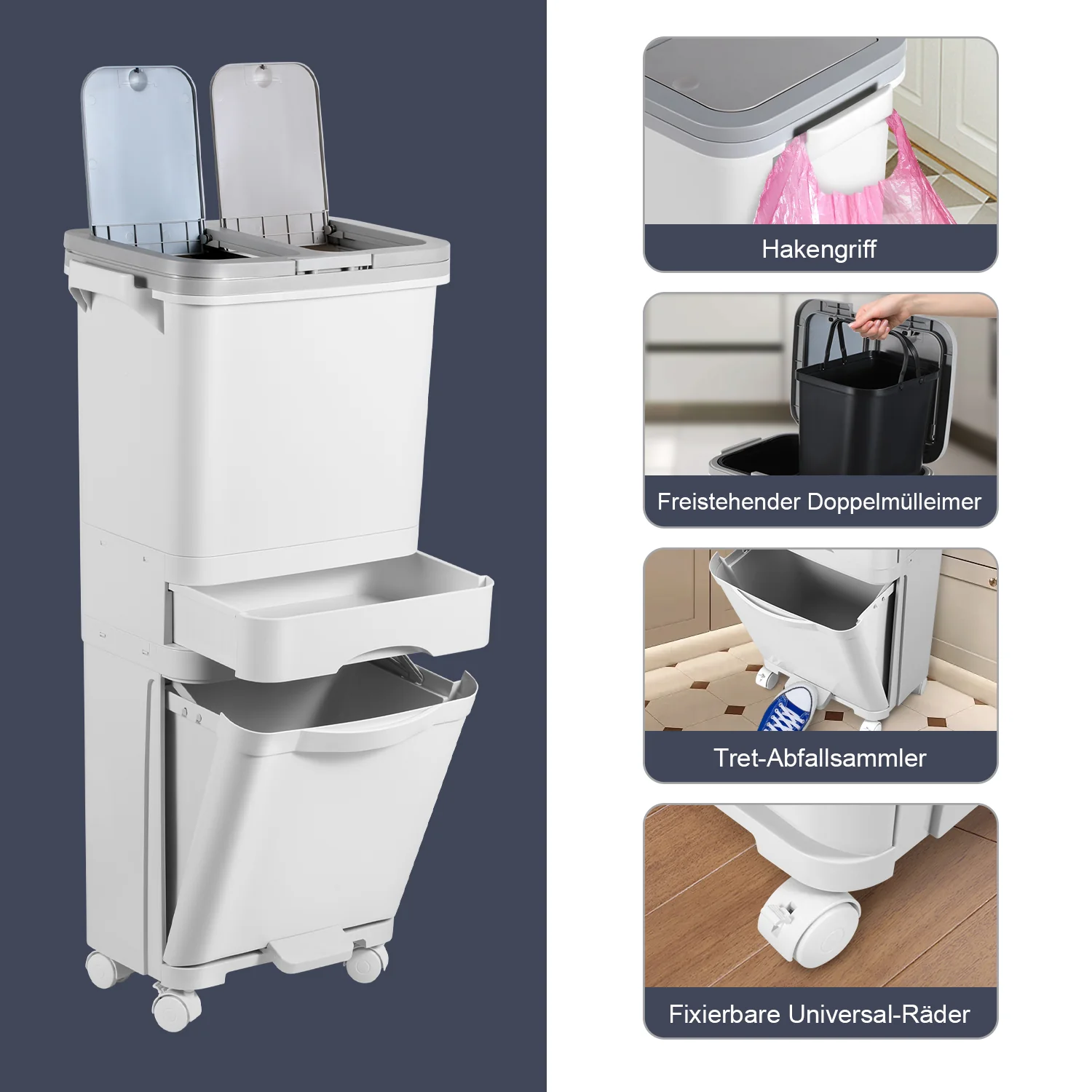 Mülleimer Küche 42L Mülltrennsystem 3 Fächer