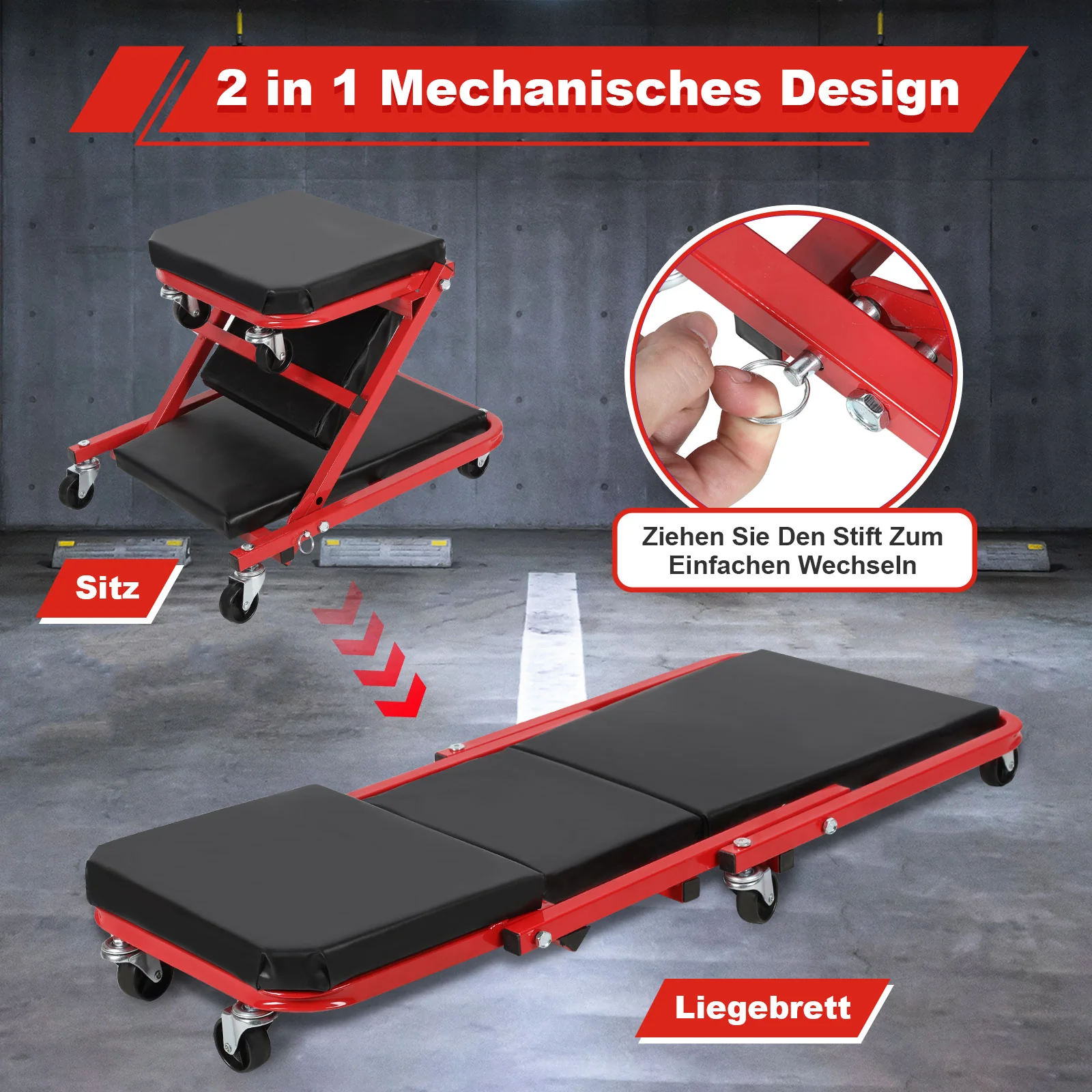 Montagerollbrett Werkstattliege Rollbrett KFZ