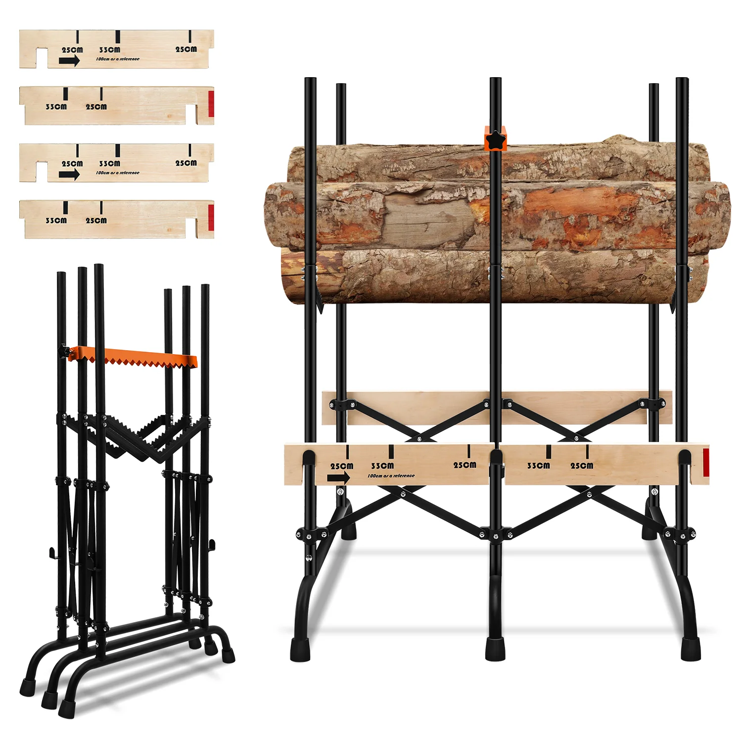 Sägebock Klappbar Holzsägebock mit Auswurfsicherung & Maßskala