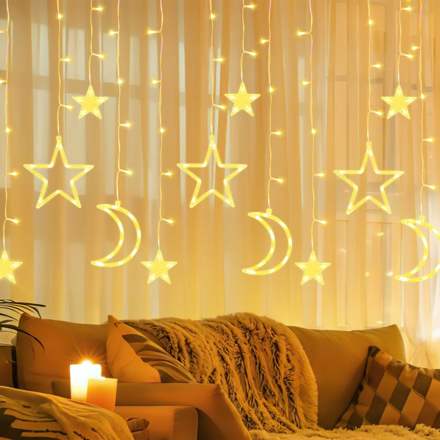 LED Sterne Weihnachtsbeleuchtung Lichtervorhang 3,5M