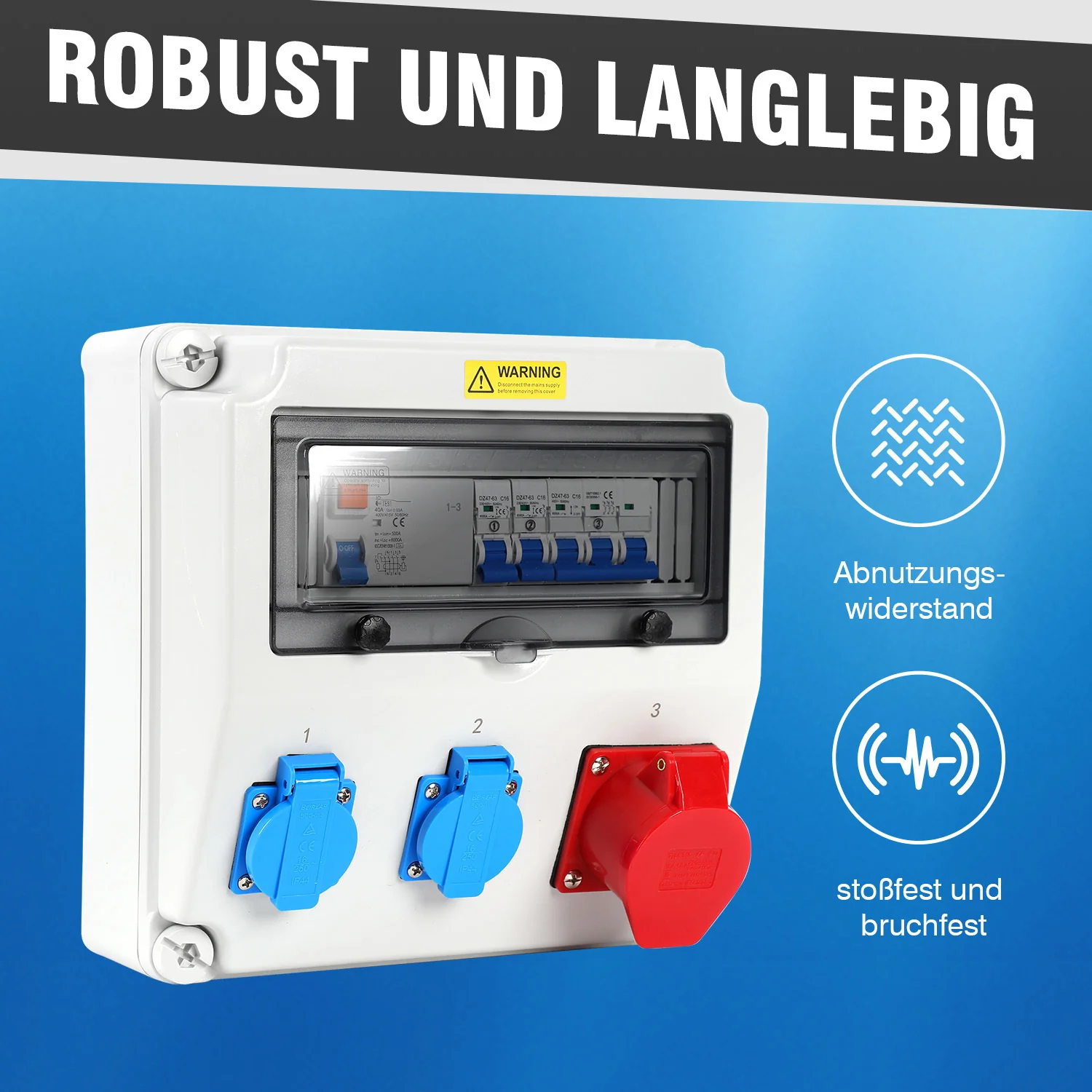 Wandverteiler FI 2xSchuko-Steckdose und CEE-Steckdose 16A