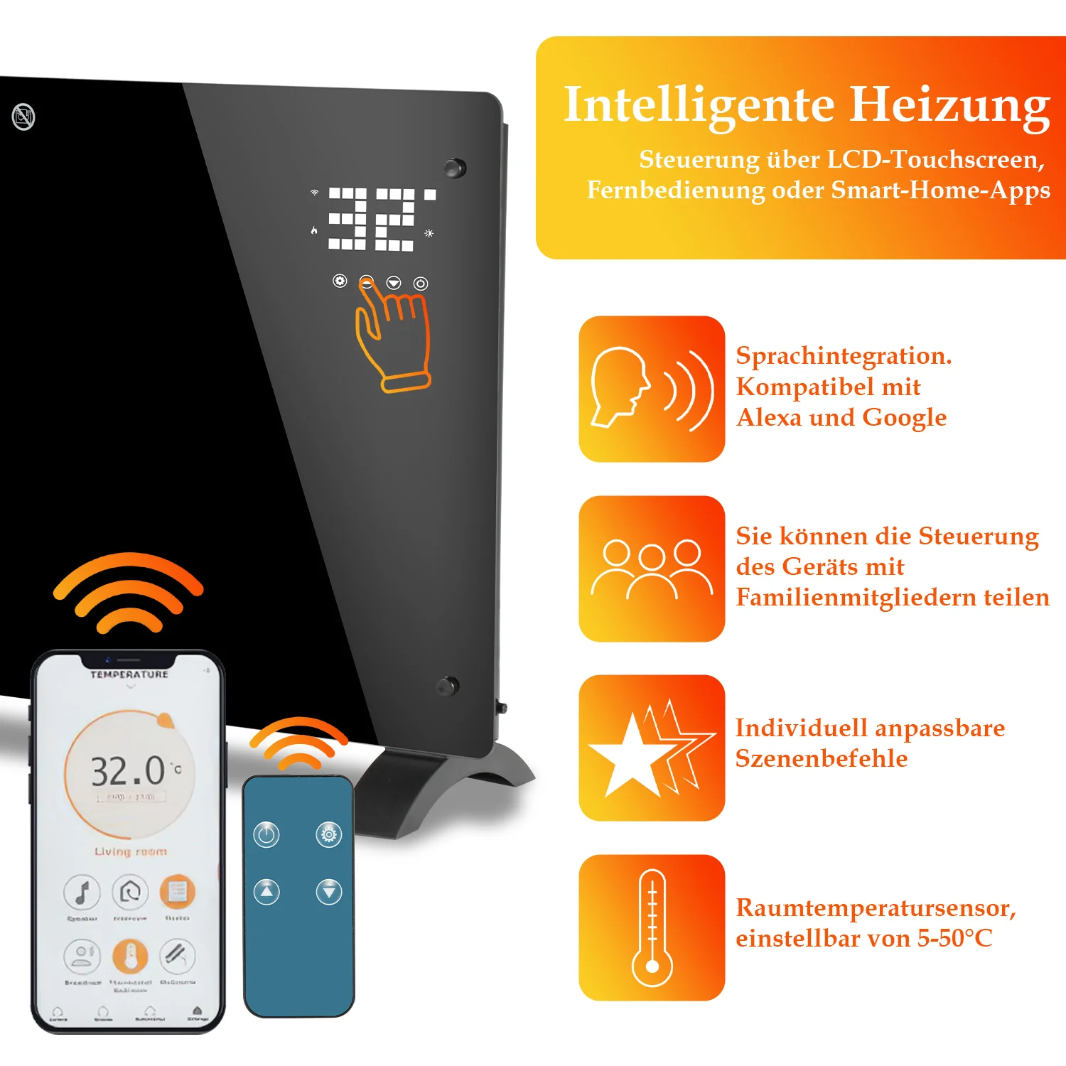 Infrarotheizung Elektroheizung 2000W Mit App-Steuerung Fernbedienung