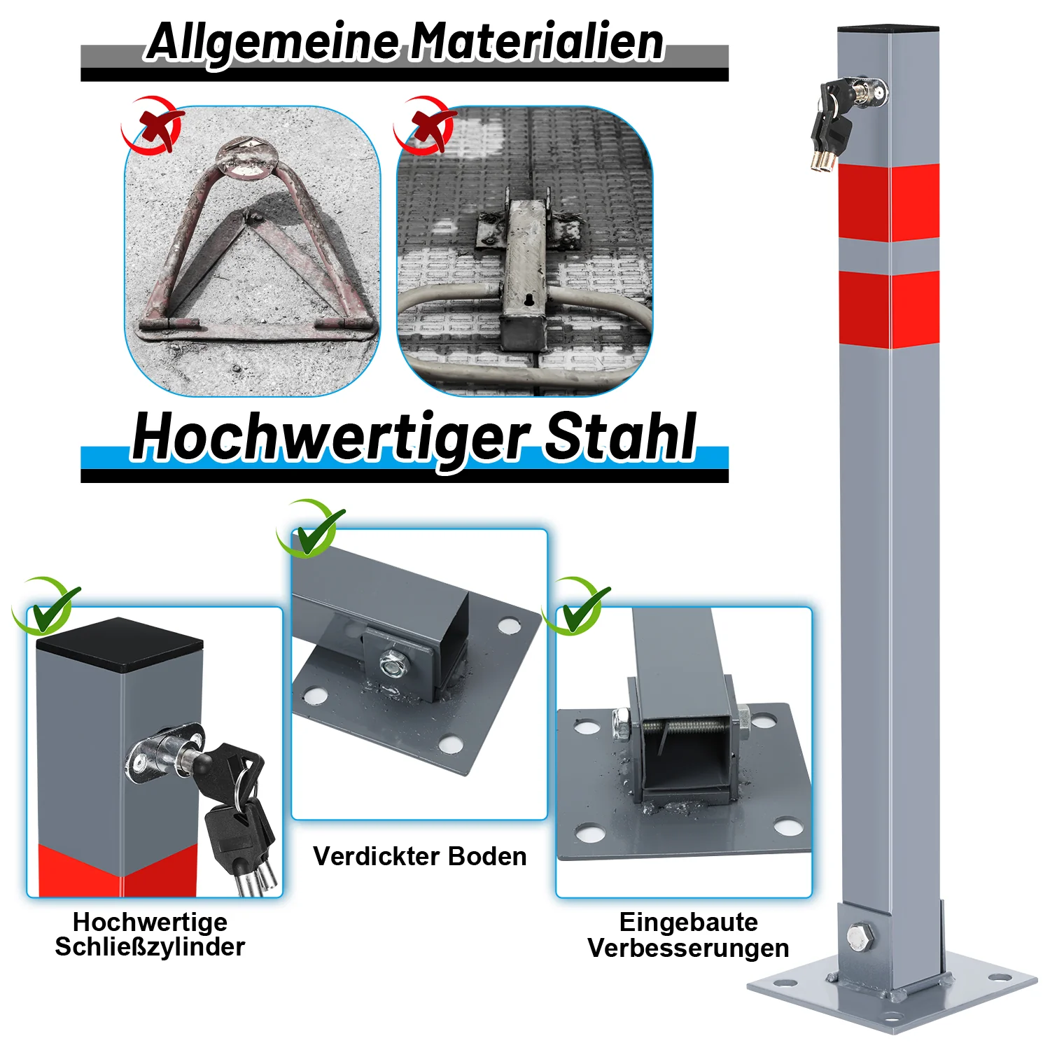 Parkpfosten Absperrpfosten mit 3 Schlüssel