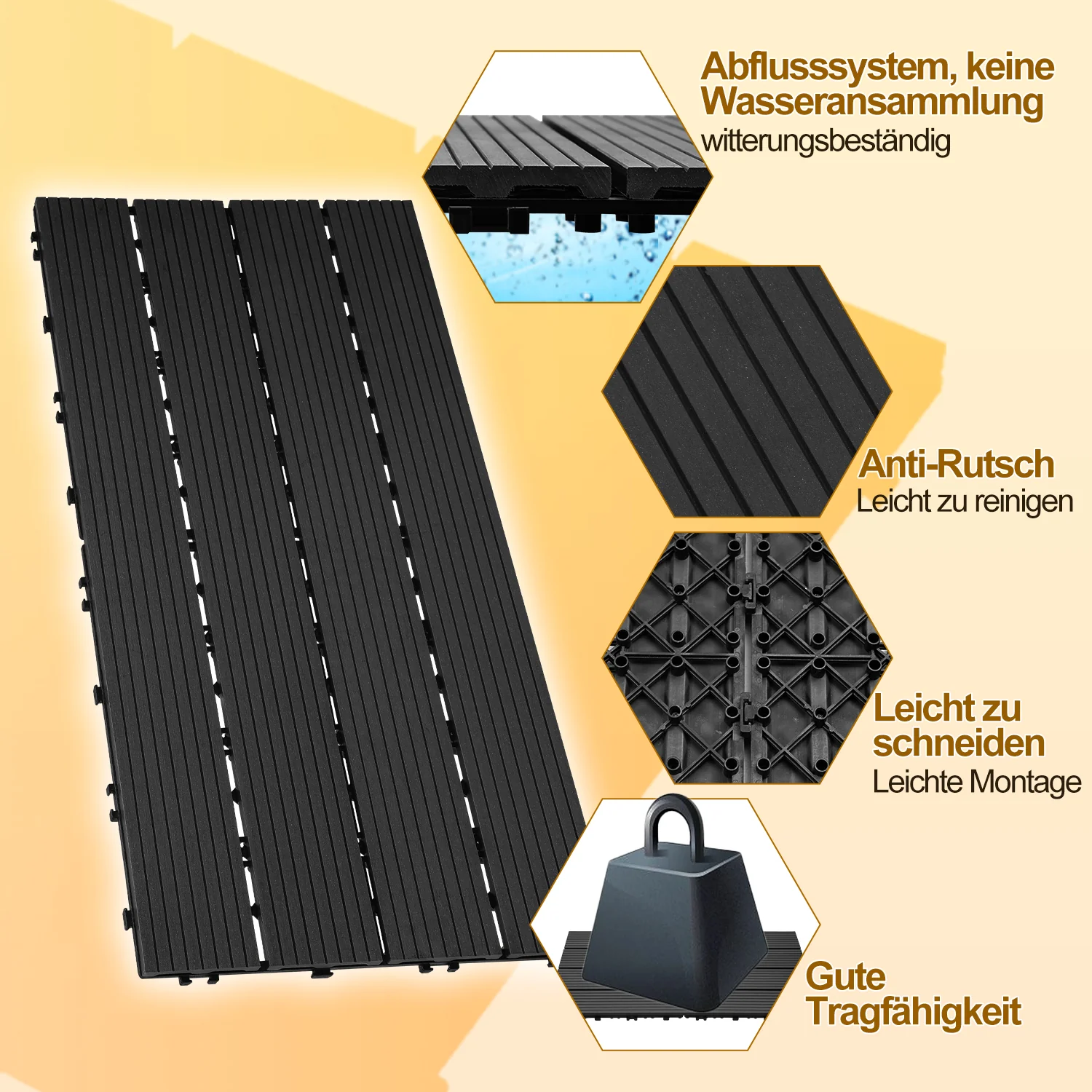 WPC Terrassenfliesen 30x60cm 6er Set in Holzoptik