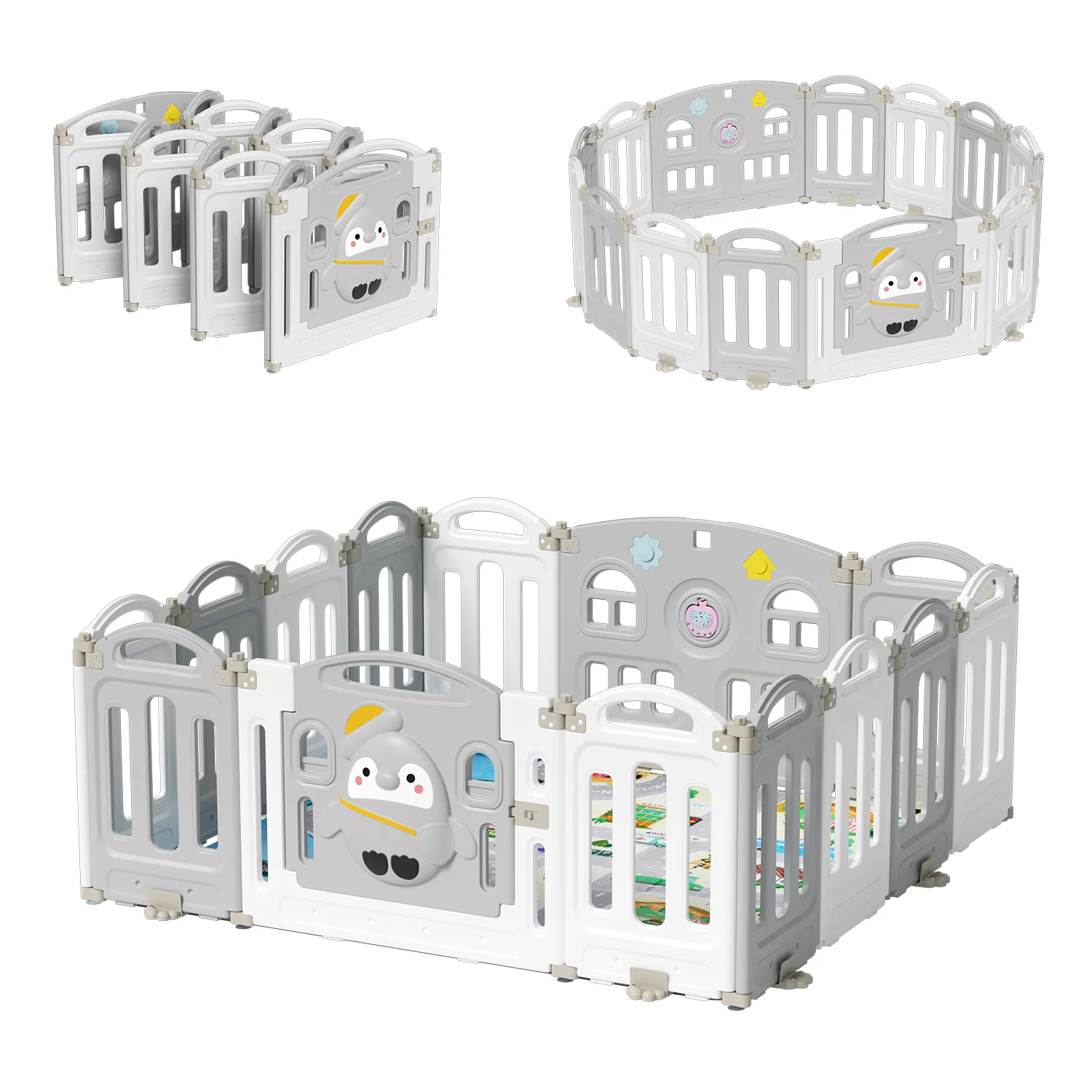 Laufstall baby Faltbares mit Kriechmatte und Geschichtenbox