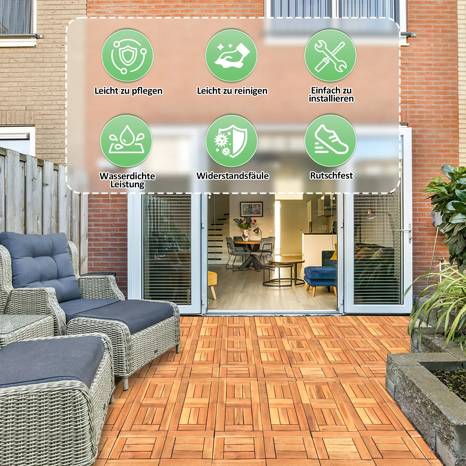 Holzfliesen Balkonfliesen 30x30cm 11 Fliesen