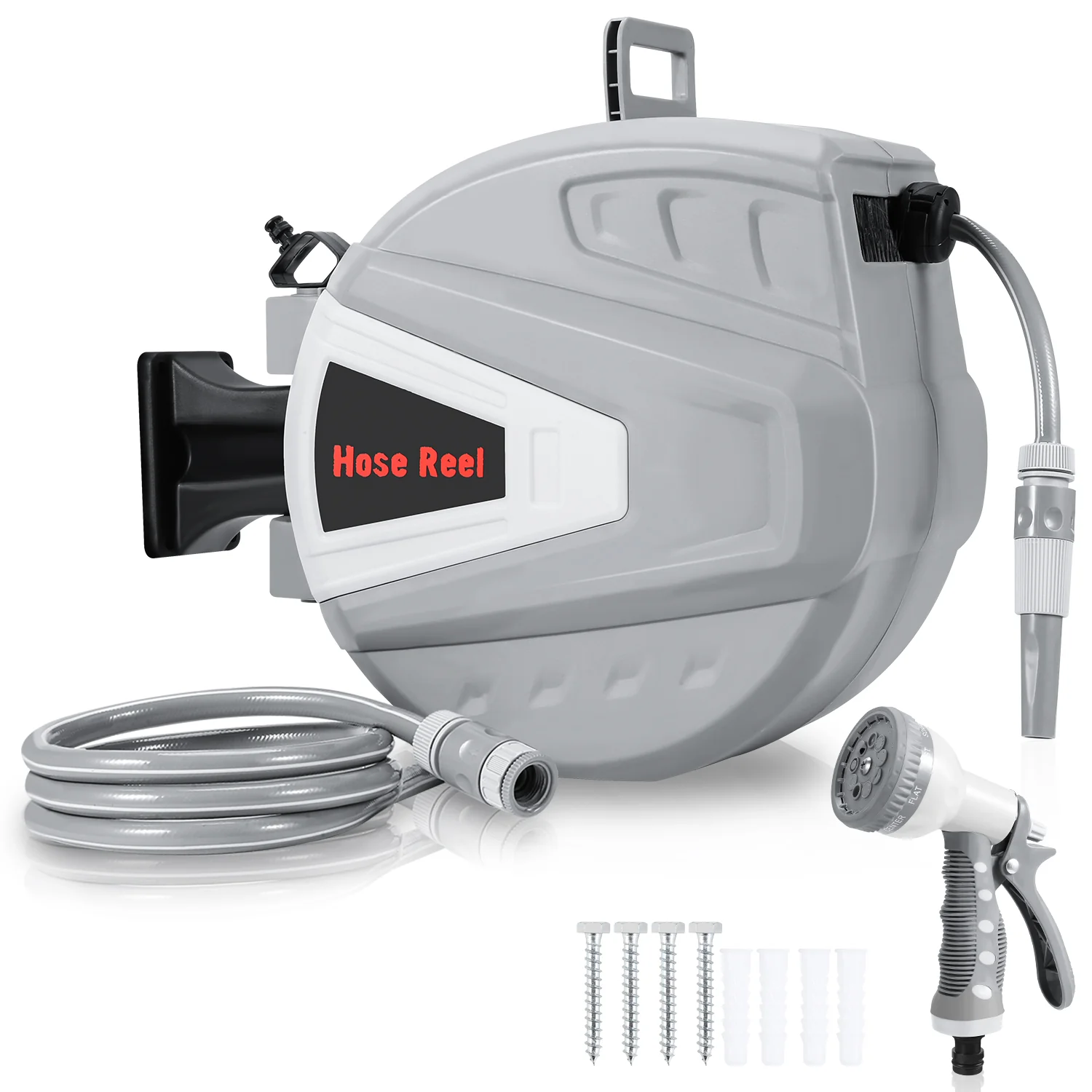 Schlauchtrommel mit Handbrause und Gartenschlauch