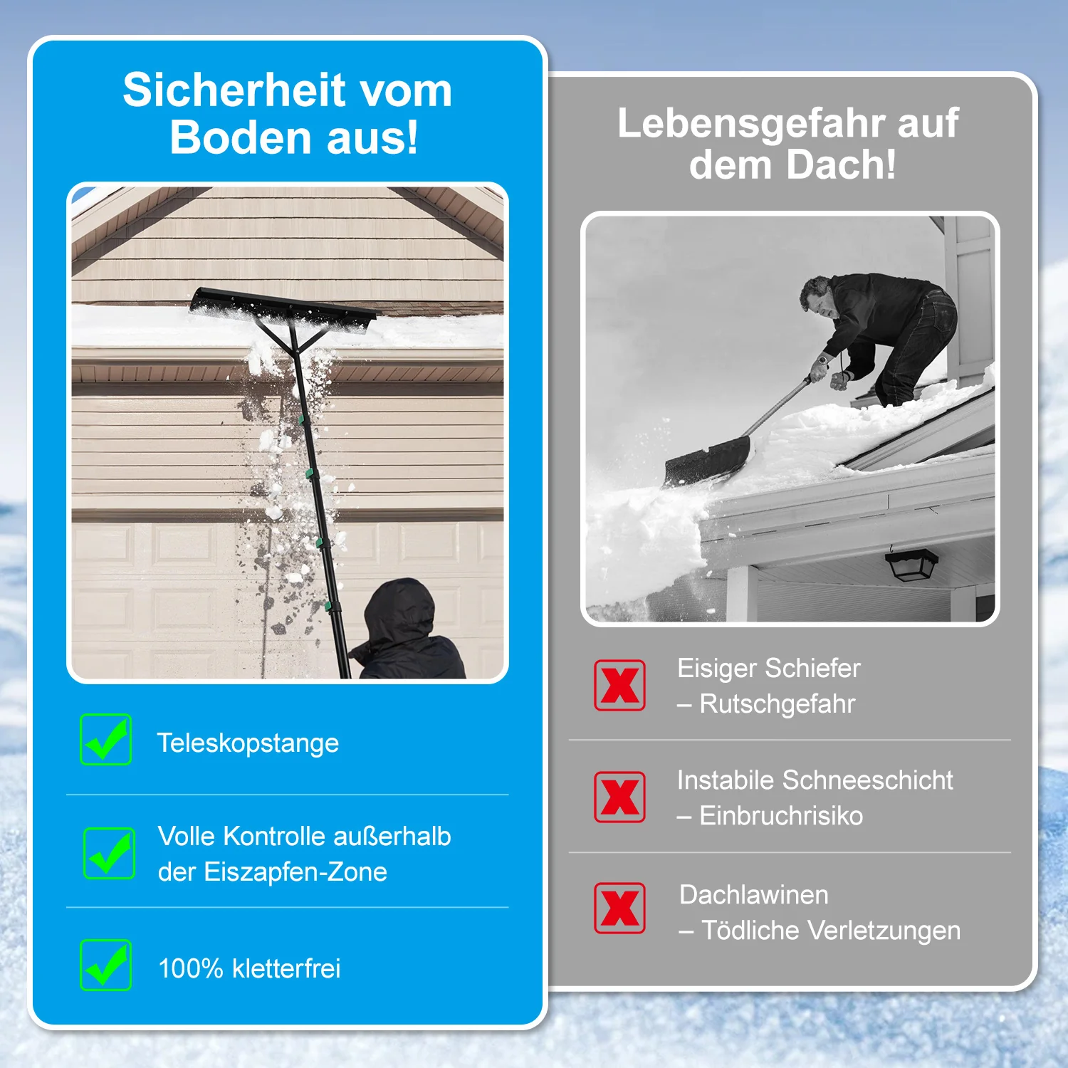 Schneeschieber Dachräumer Alu Teleskopierbar 3.6m/4.8m