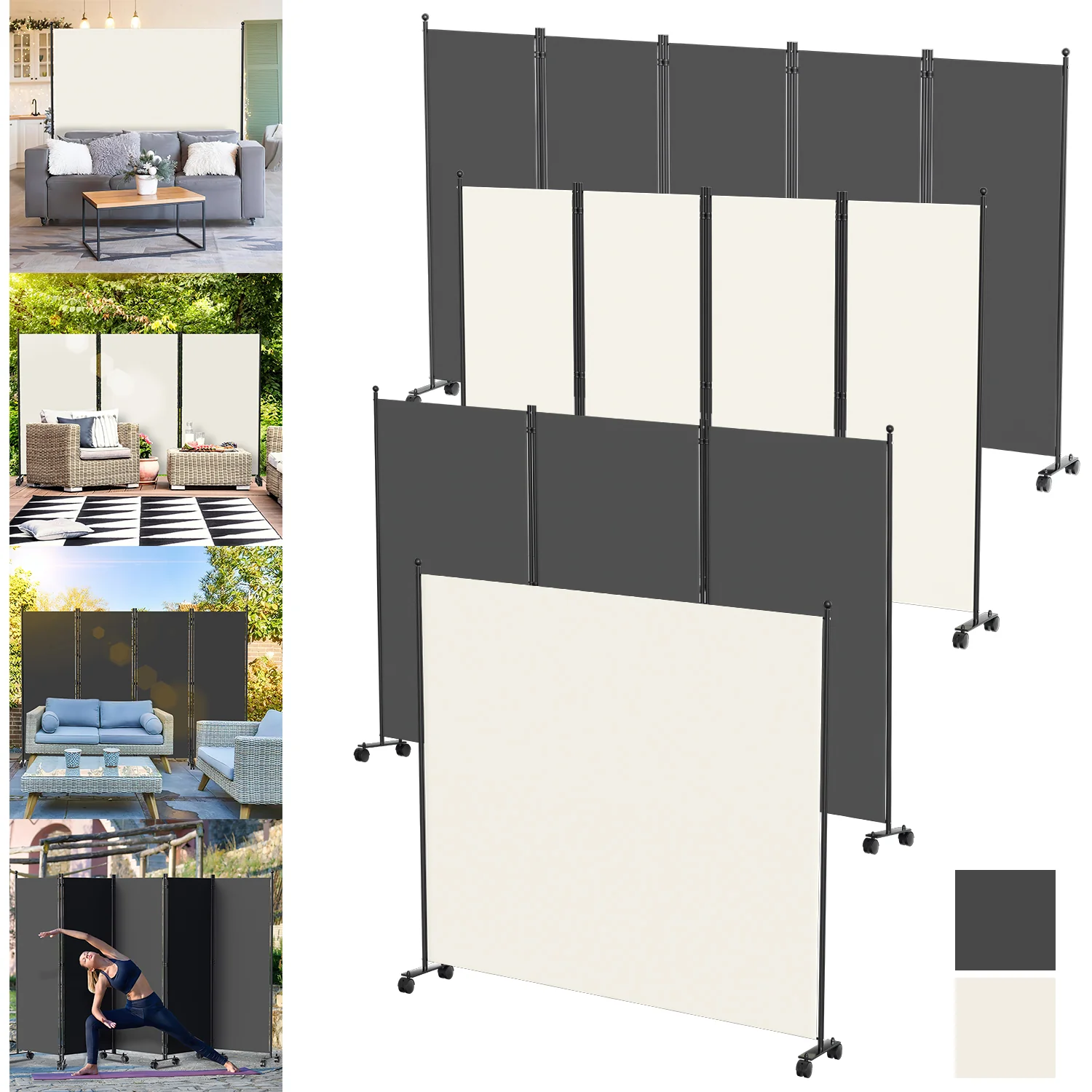 Paravent Raumteiler 1/3/4/5 Teilig Trennwand mit Rollen