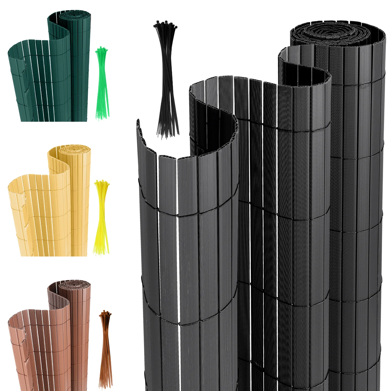 PVC Sichtschutzmatte mit Kabelbindern W-Struktur Verstärkung