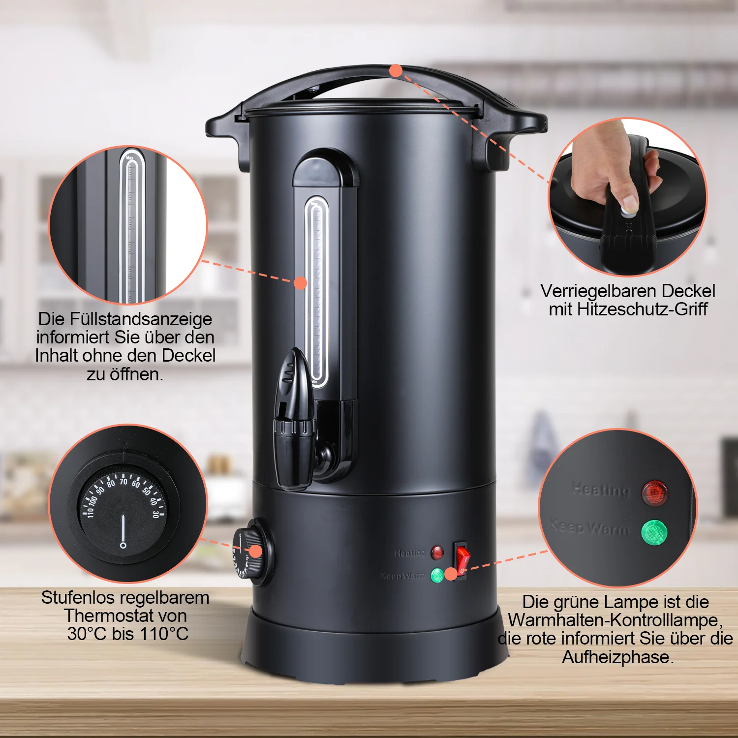 Glühweinkocher Glühweintopf Edelstahl 1800W 10L