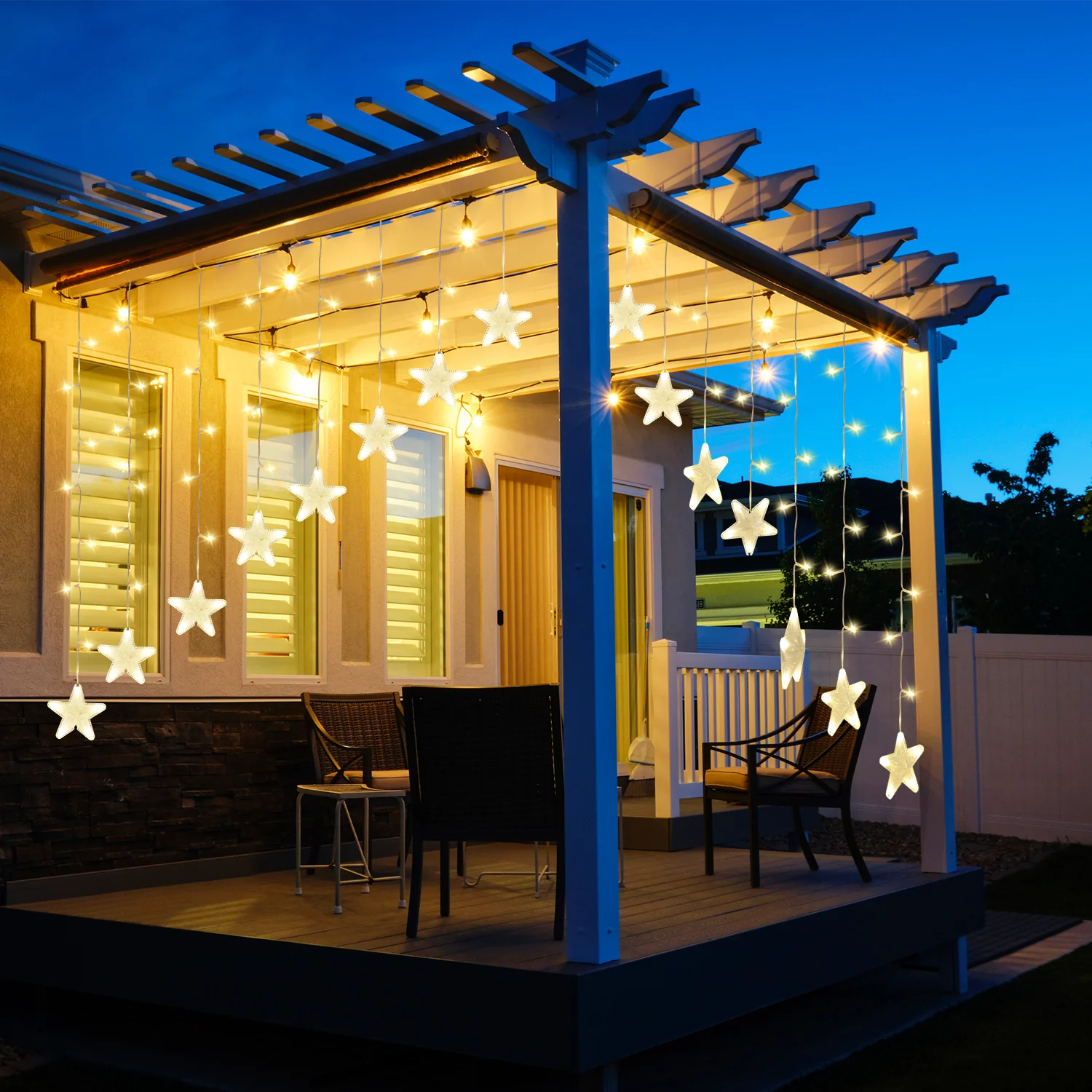 LED Lichtervorhang 3.5M Sterne Lichterkette 150 LEDs