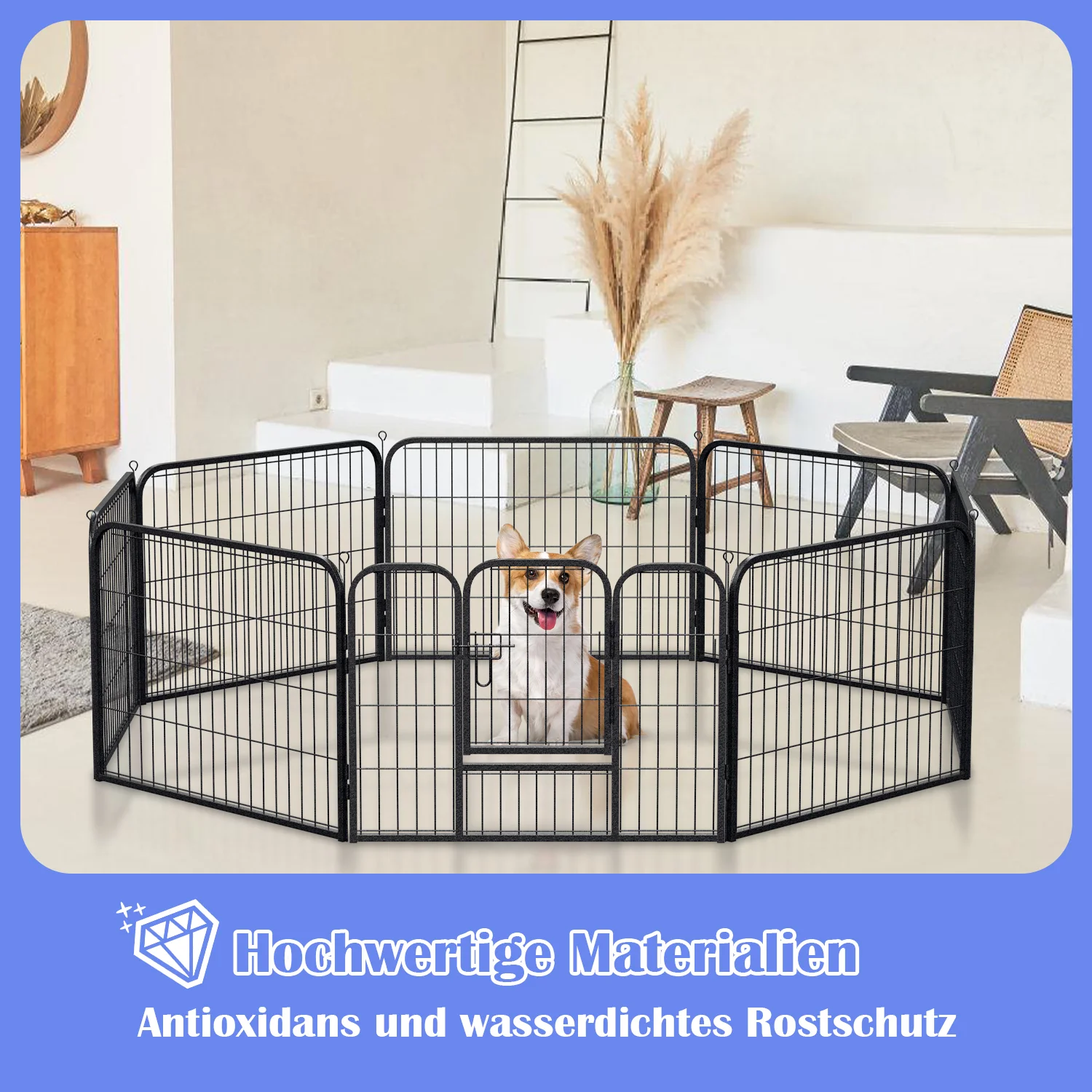 Welpenlaufstall 8-teilig 60cm hoch Faltbar