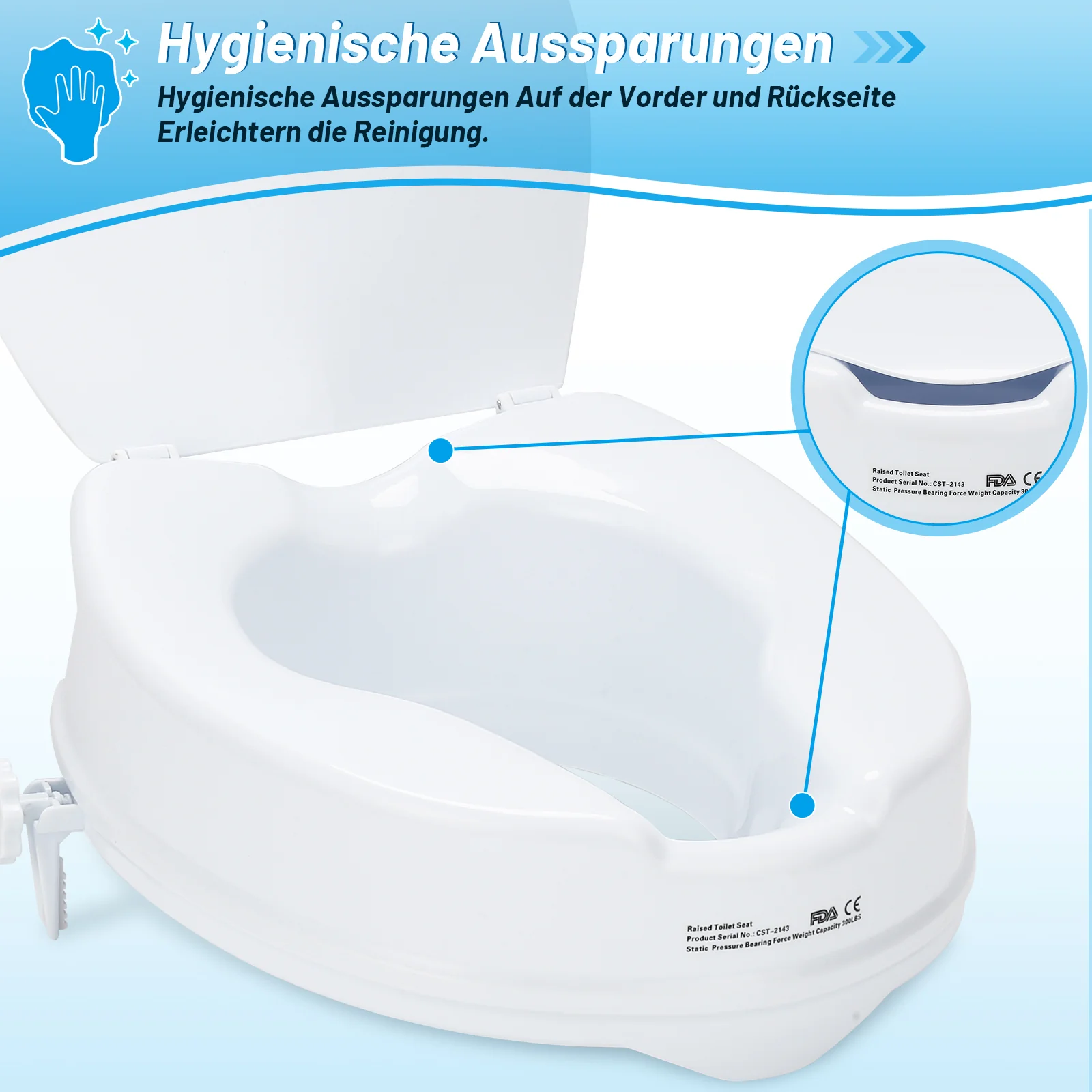 Toilettensitzerhöhung 10 cm mit Deckel