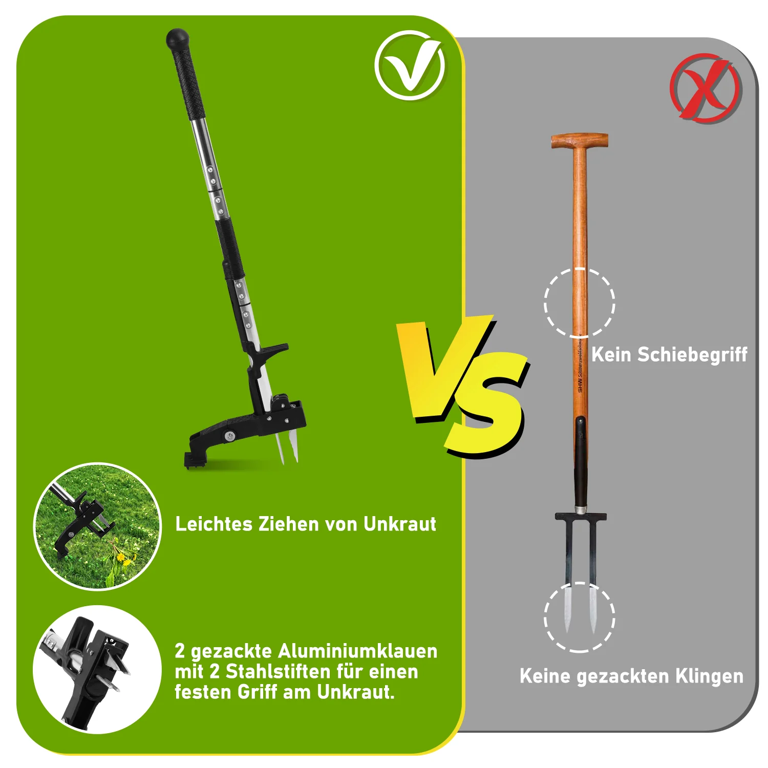 Unkrautstecher Löwenzahnstecher mit Stiel,Auswerfer und Fußpedal