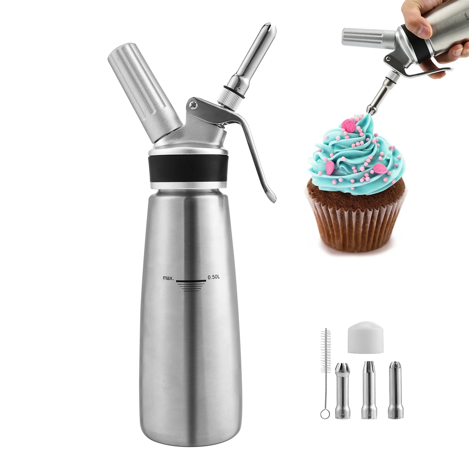 Sahnespender Edelstahl mit 3 Düsen 500ml