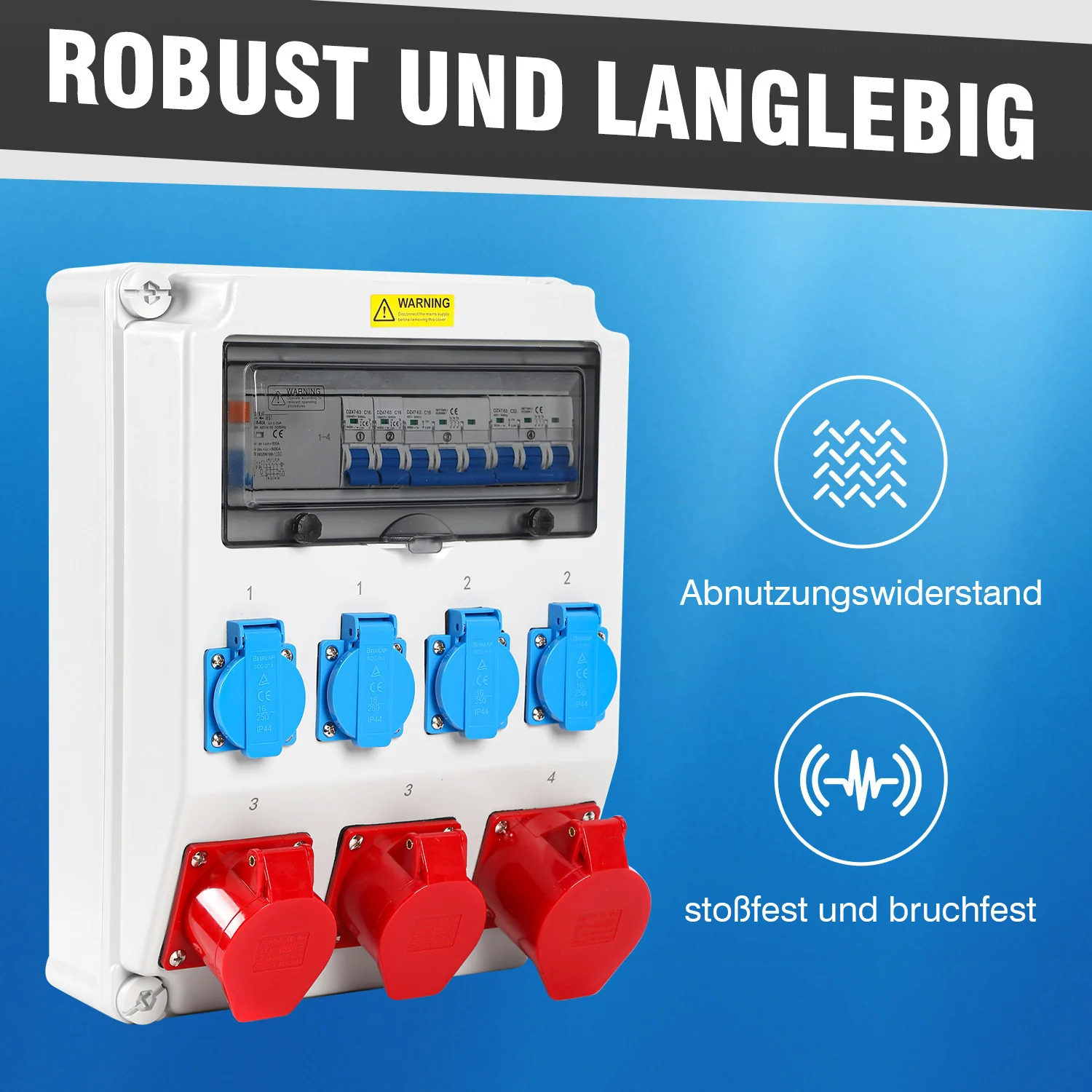 Wandverteiler FI 4xSchuko-Steckdose und CEE-Steckdose 16/32A
