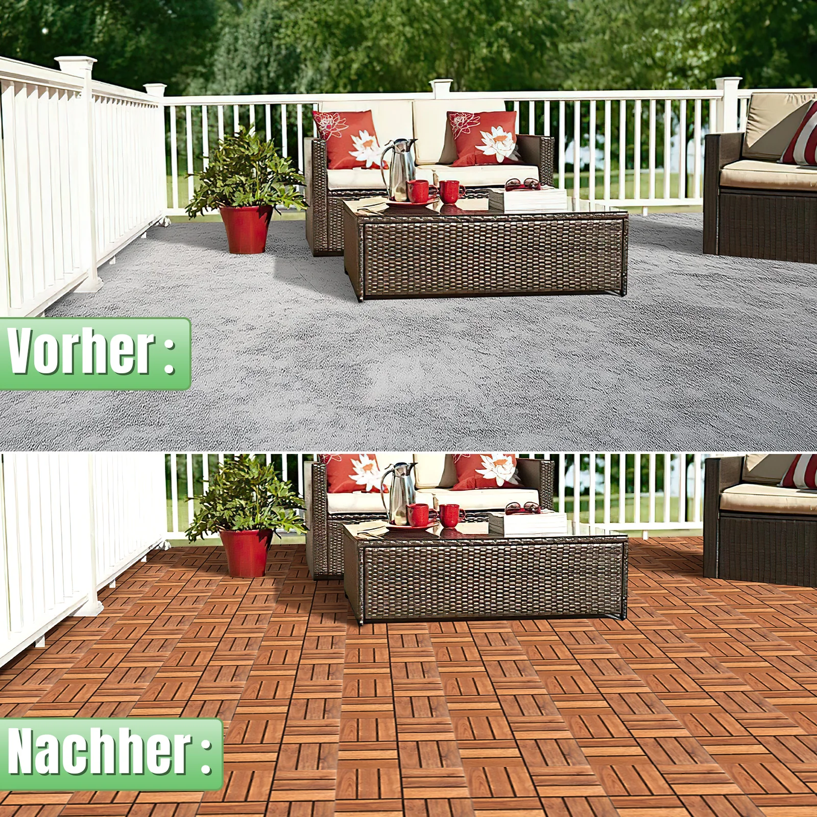 Holzfliesen 30x30cm 12 Latten Fliese(11 Stück) Verschiedene Farben