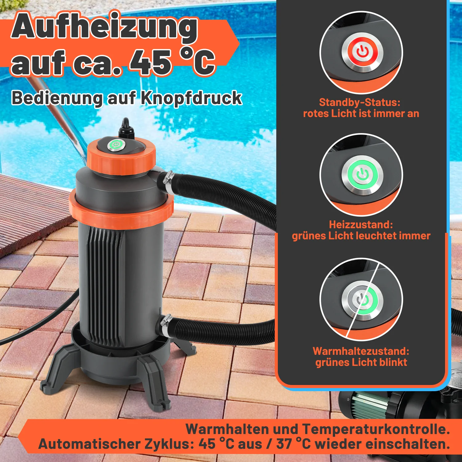 Poolheizung Elektrisch Schwimmbadheizung bis zu 45°
