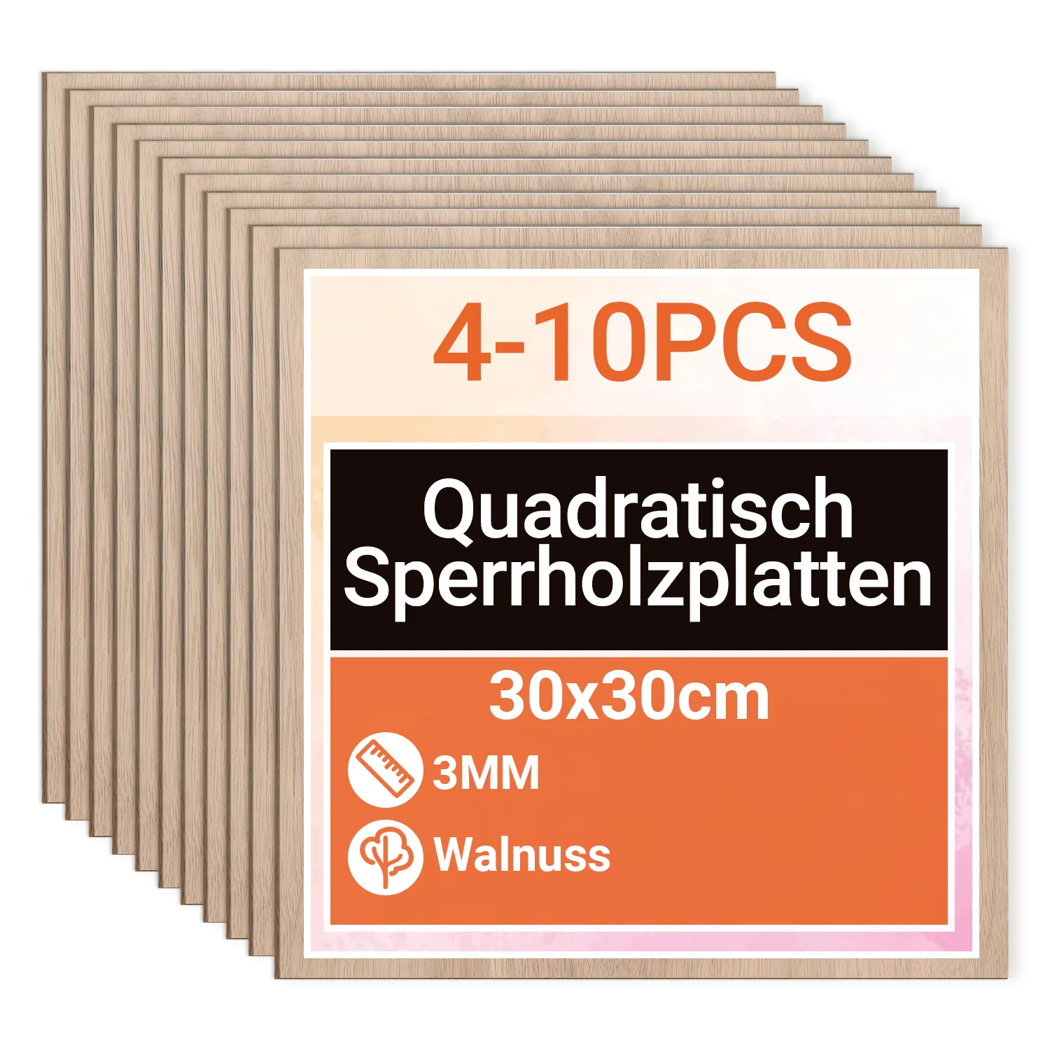 Sperrholzplatte Walnuss 300*300mm 4-50 Stück