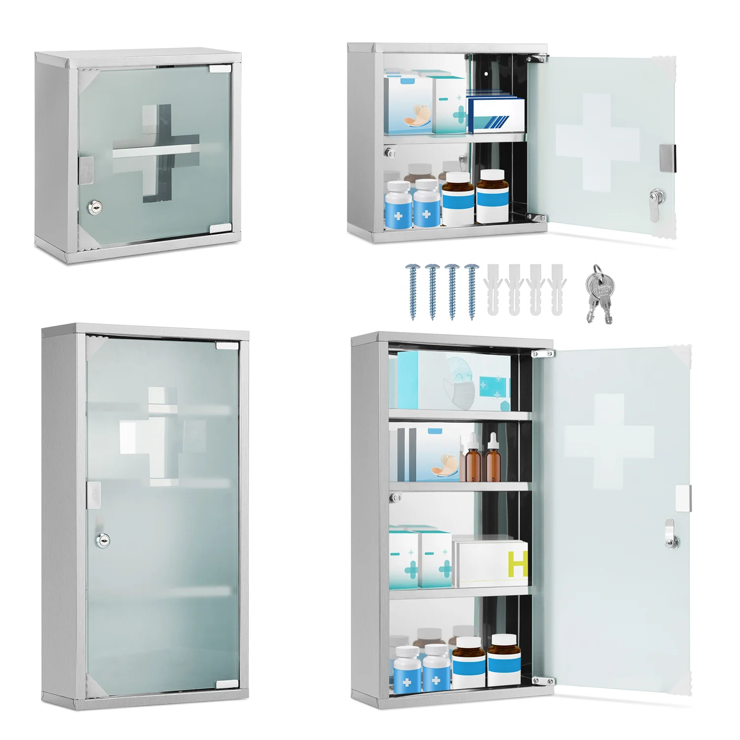 Medizinschrank für Zuhause aus Edelstahl 30x30x12cm/57x30x12cm