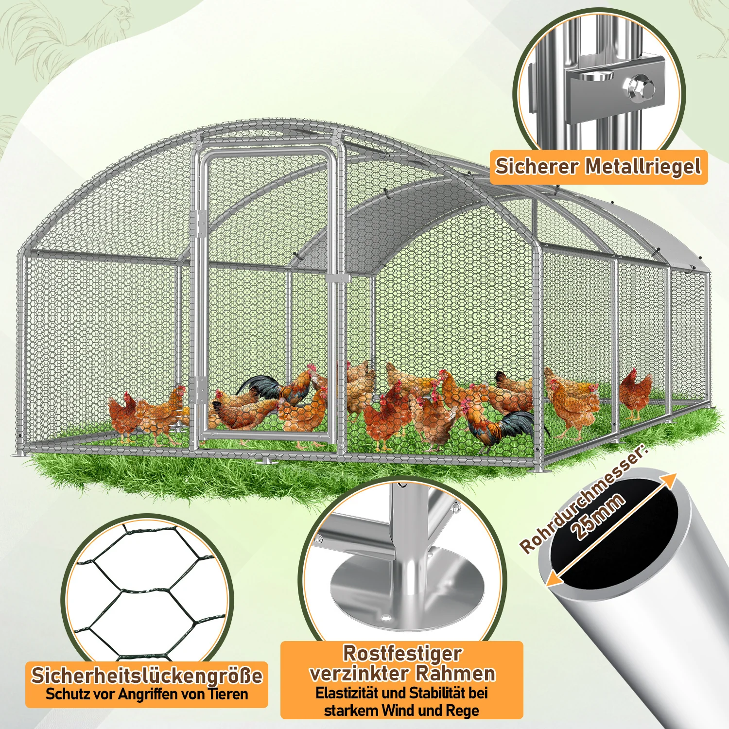 Hühnerstall Freilaufgehege Kuppeldach Verzinktem Stahl 3x6x2m