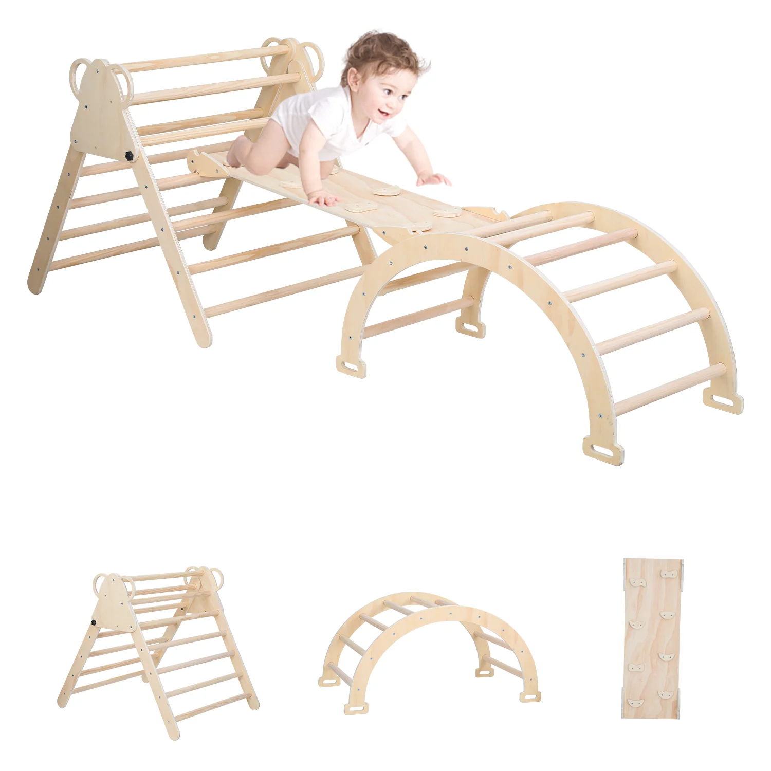 Klettergerüst Indoor 3-in-1  mit Bogen/Rutsche/Dreieck