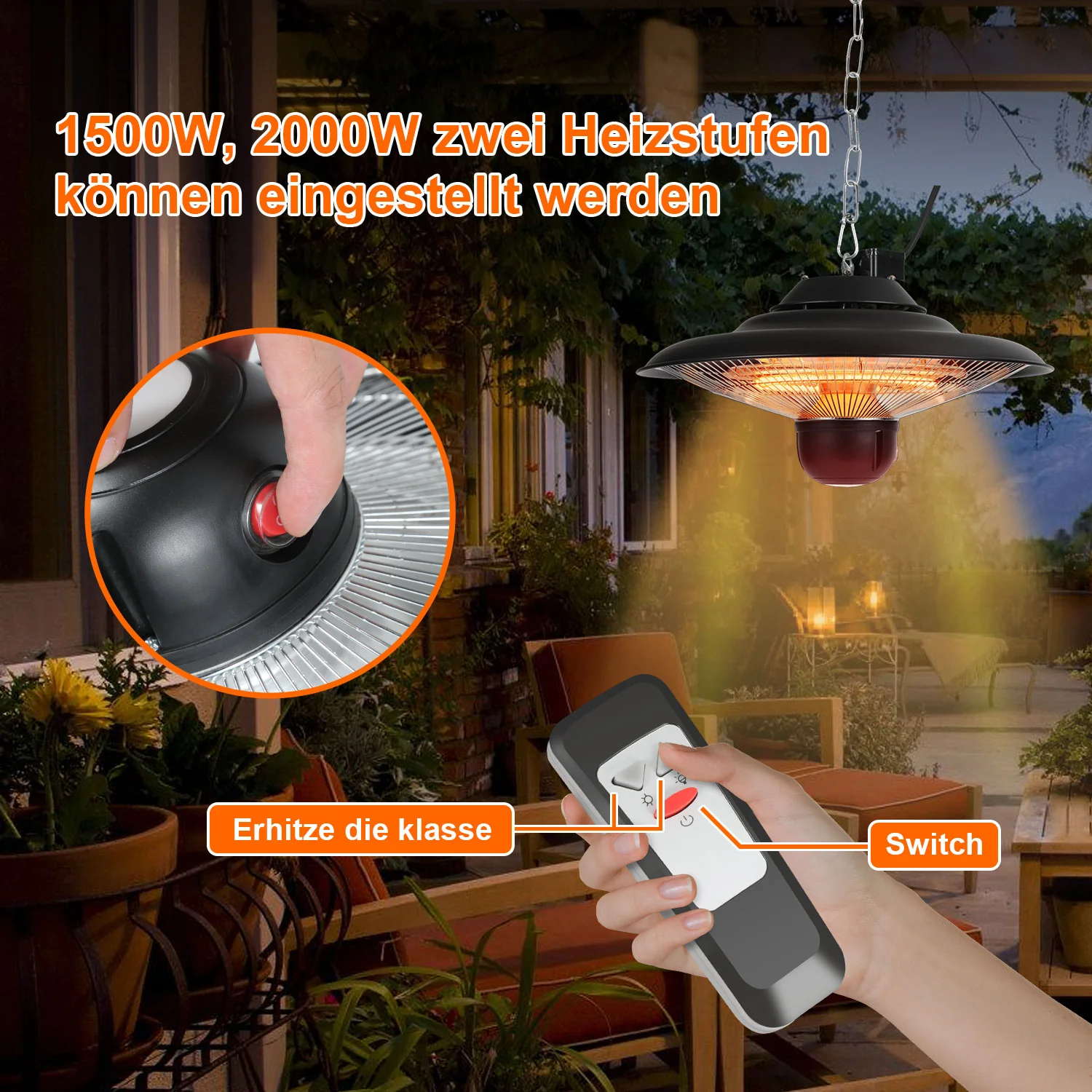 Heizstrahler Infrarot 2000W Deckenheizstrahler