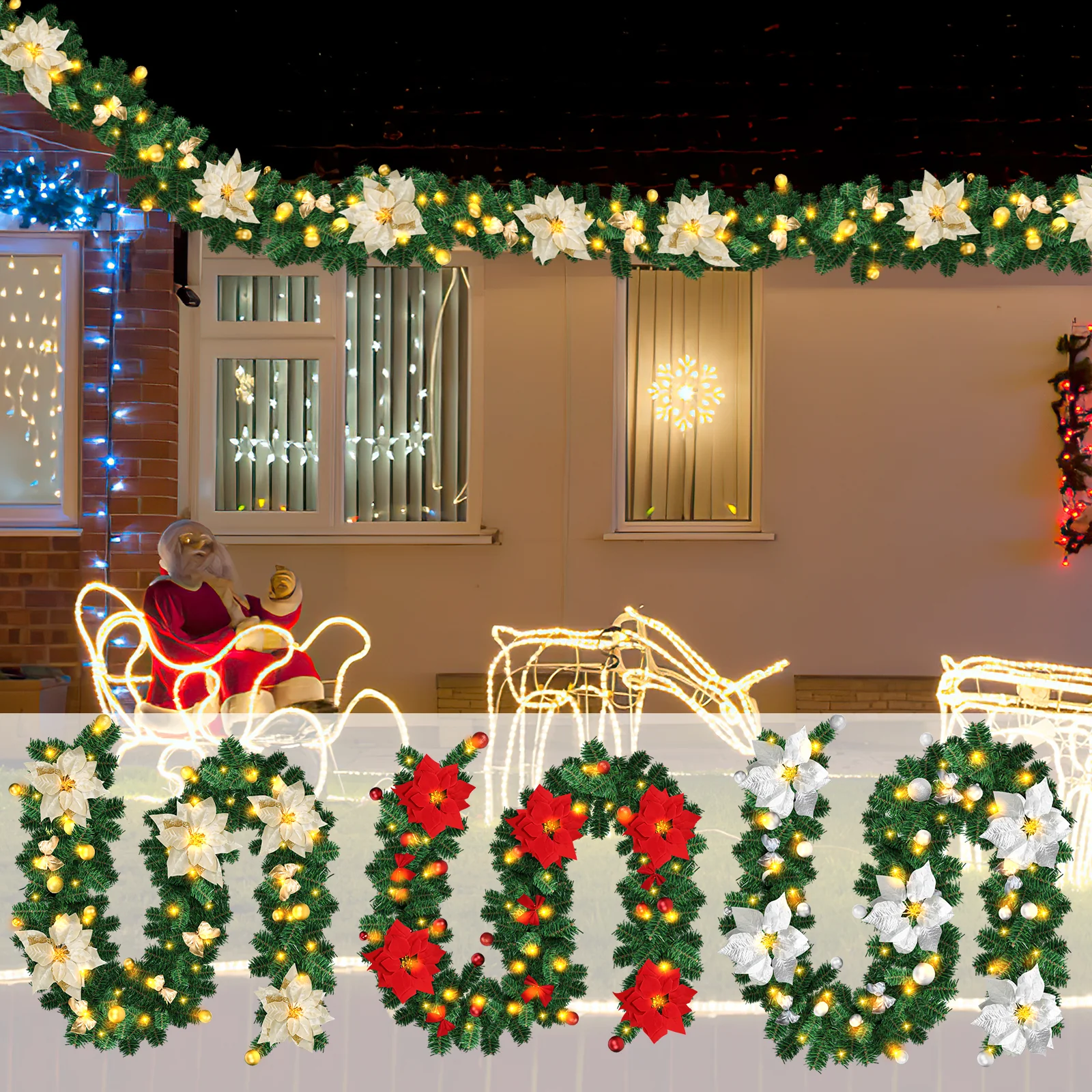 Weihnachtsgirlande 2.7m mit Blumen