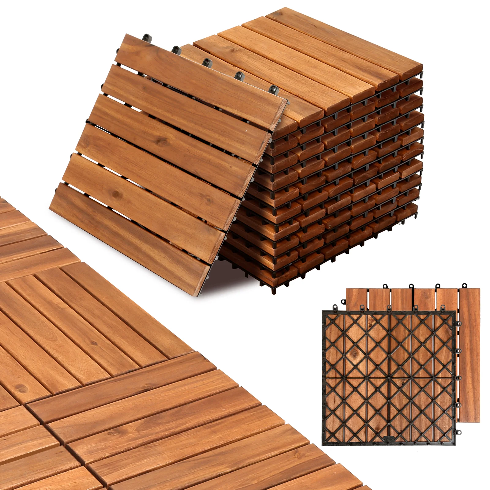 Holzfliesen 30x30cm 6 Latten Fliese (11 Stück) Verschiedene Farben