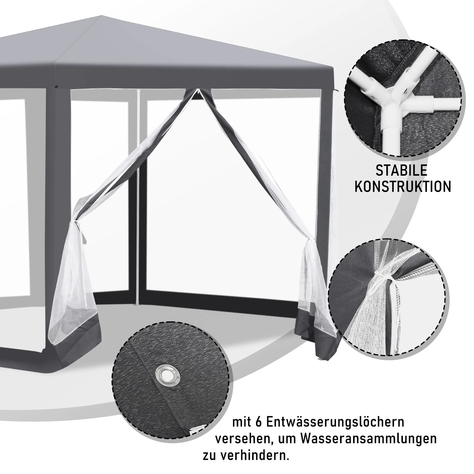 Pavillon Gartenzelt mit Moskitonetz Wasserdicht 6-eckig