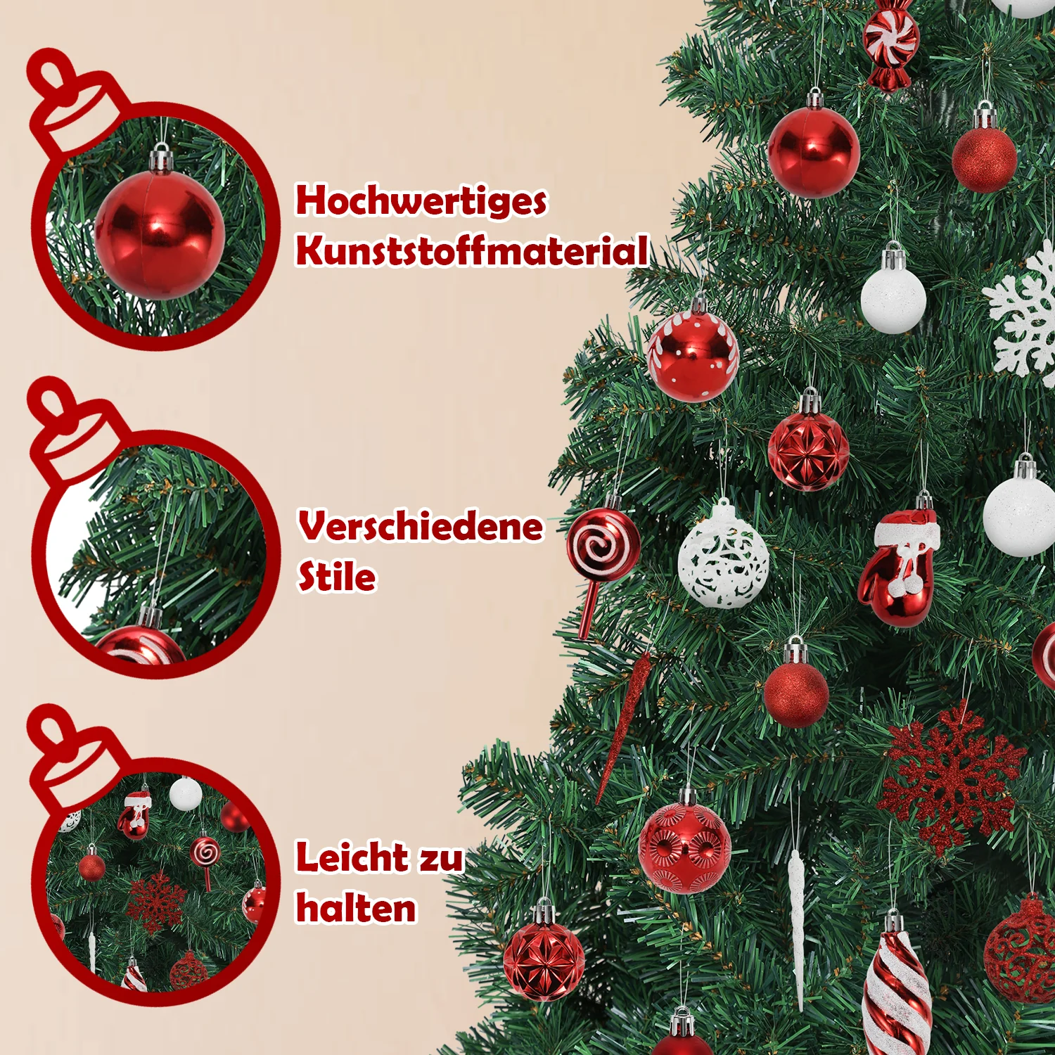 Weihnachtskugeln Set 130 Christbaumkugeln für Weihnachtsbaum