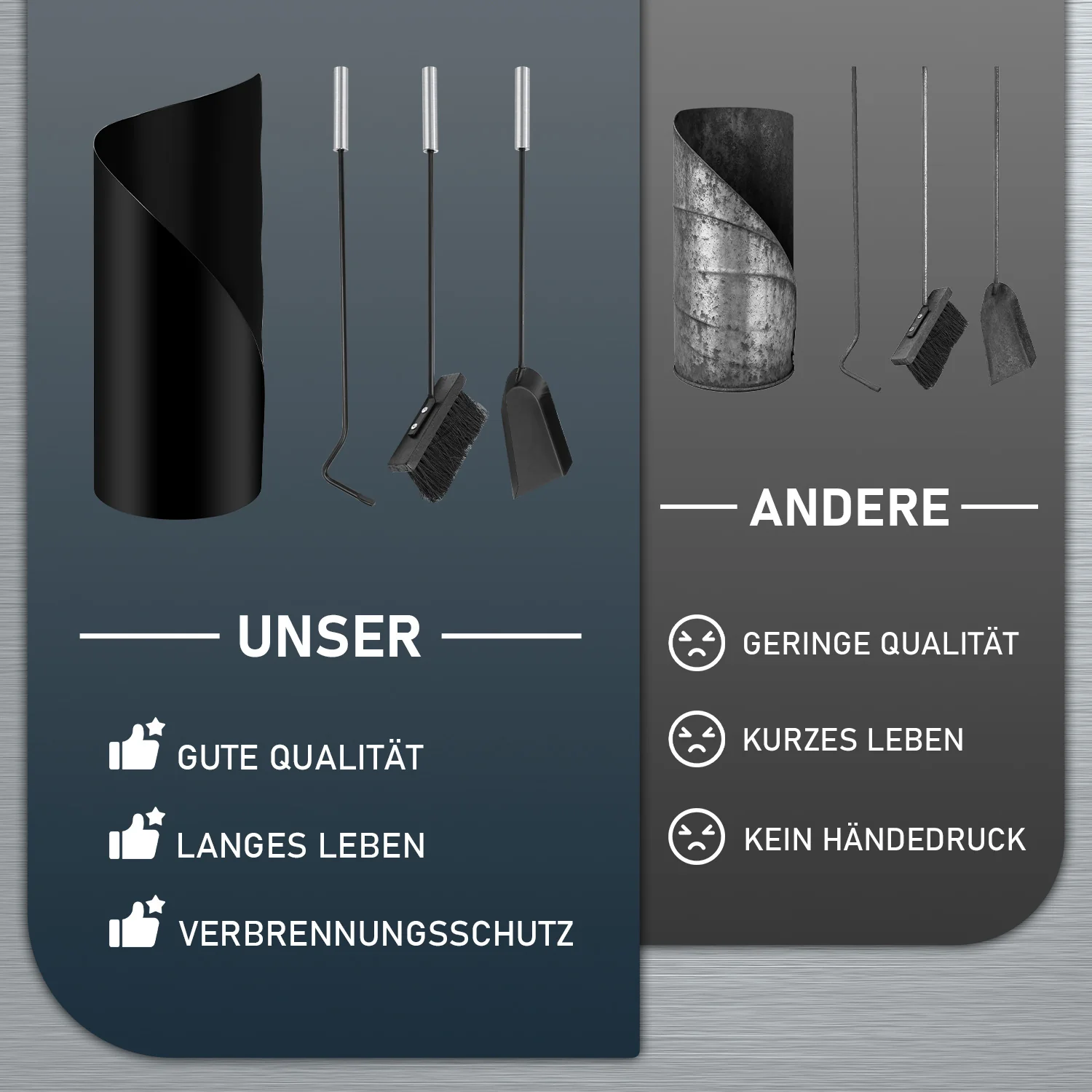 Kaminbesteck 4 teilig Edelstahl Kaminzubehör